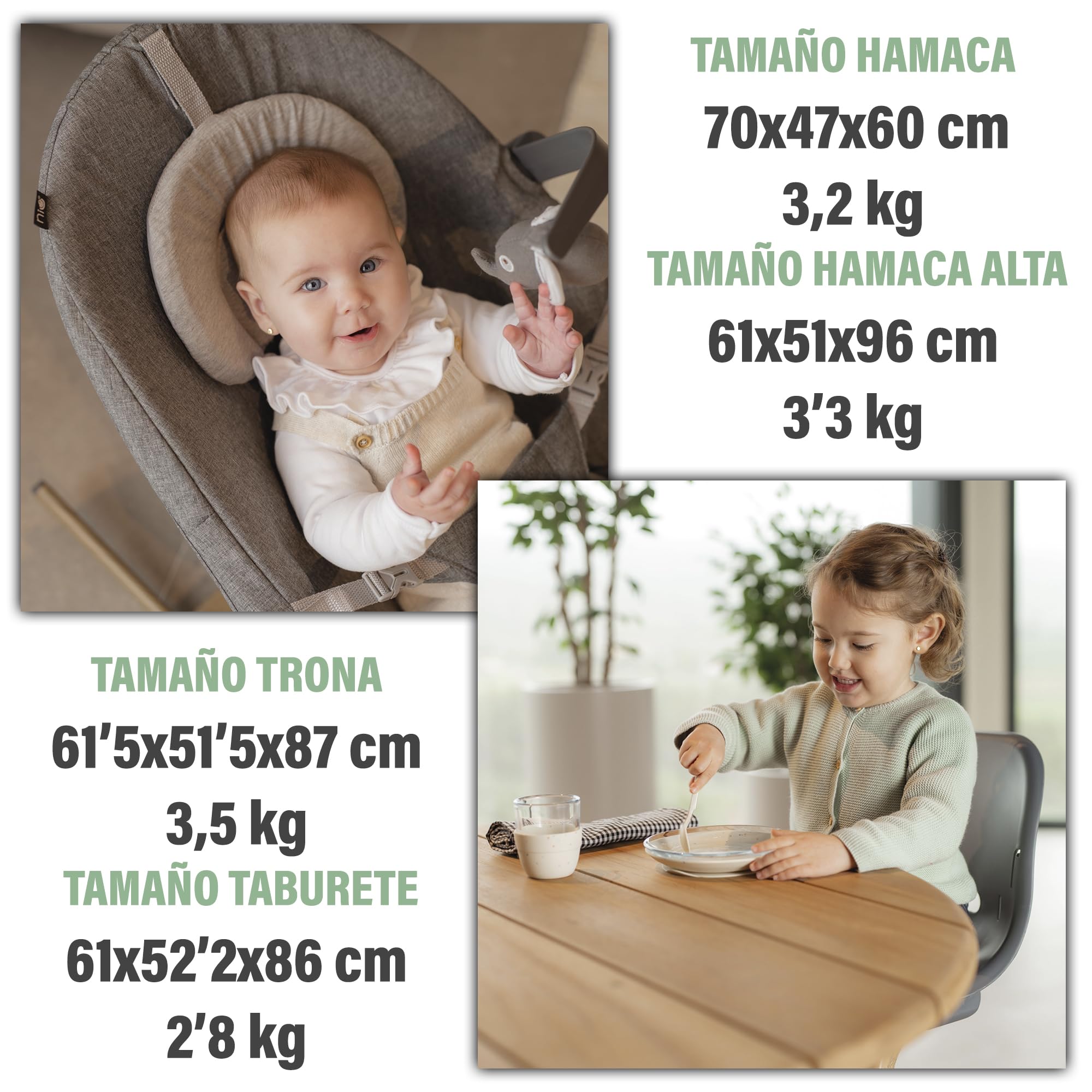 Olmitos - Trona bebé evolutiva 4 en 1 AURA regulable con hamaca alta, balancín, trona y silla alta – desde nacimiento 0+ hasta 12 años – silla infantil multifunción (Beige)