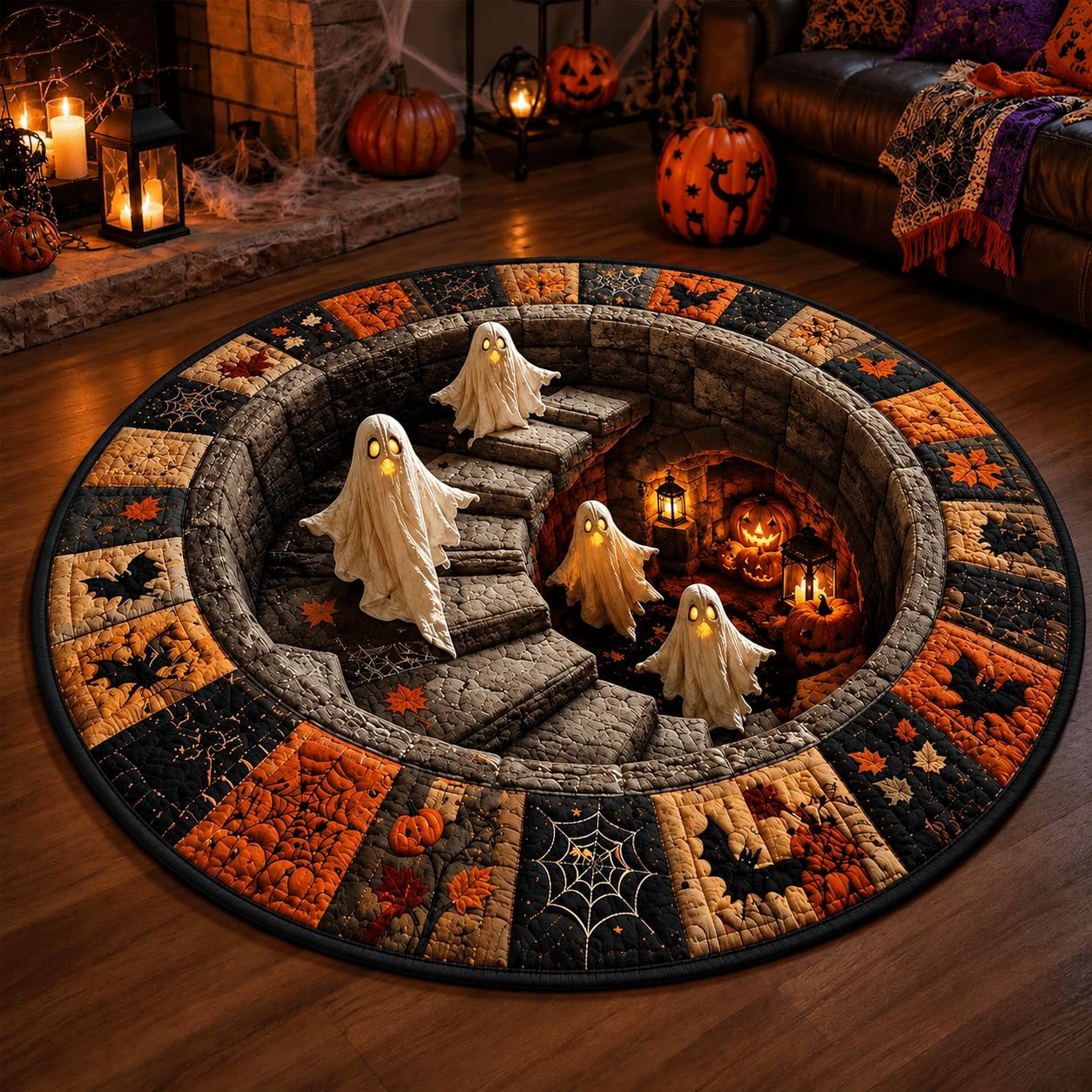 DVDVBOOM 3D Halloween Rug, Optical Illusion Vortex Round Rugs Indoor & Outdoor, Novelty Spooky Abyss Door Mat, Soft Non-Slip Area Carpet for Home Living Room Entrance Decoration