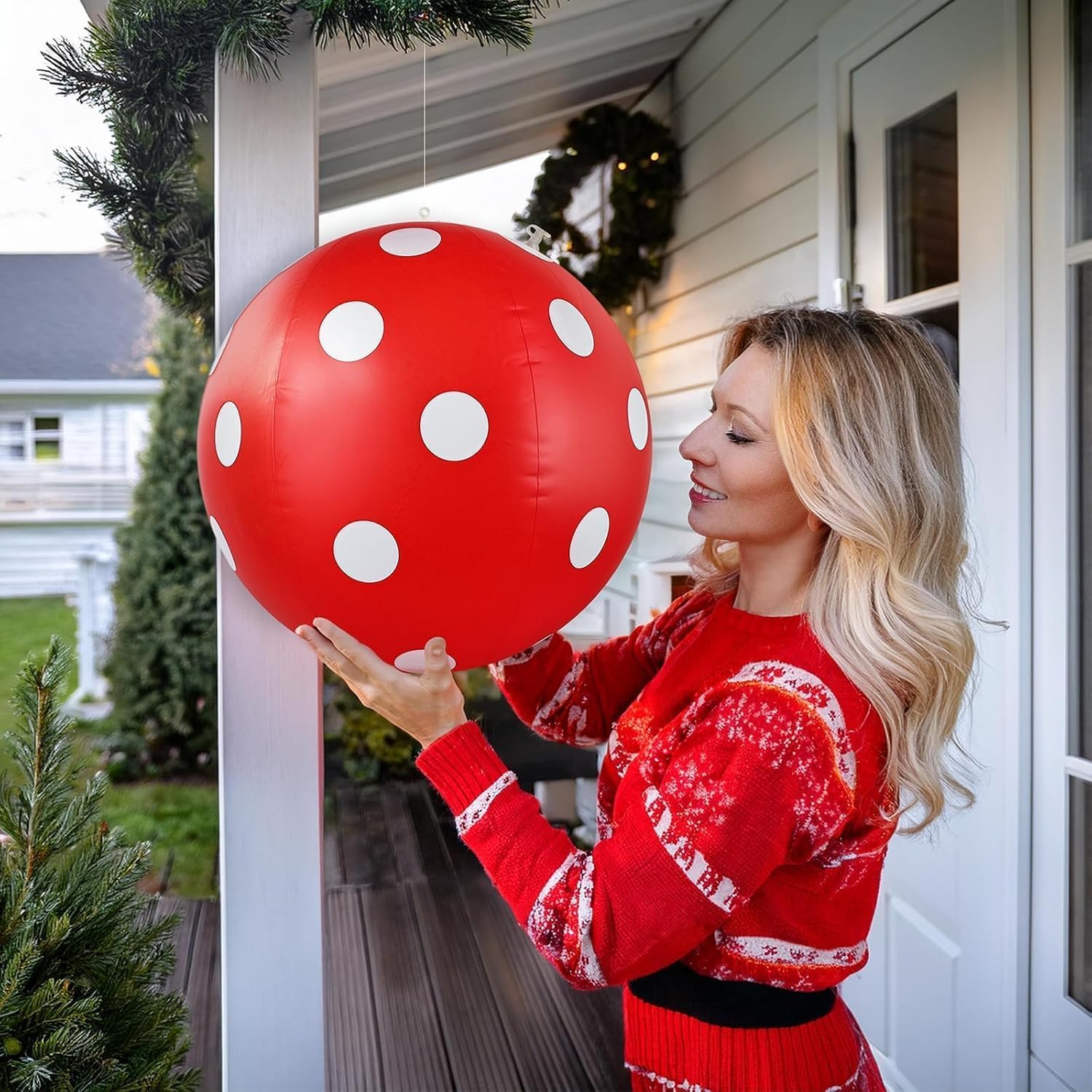 Christmas Decorations Outdoor: 12pcs Red & White Peppermint Candy Inflatable Christmas Balls, Big and Small PVC Balls Xmas Ornaments for Tree Yard Wall Front Porch Door Home Office Party Decor