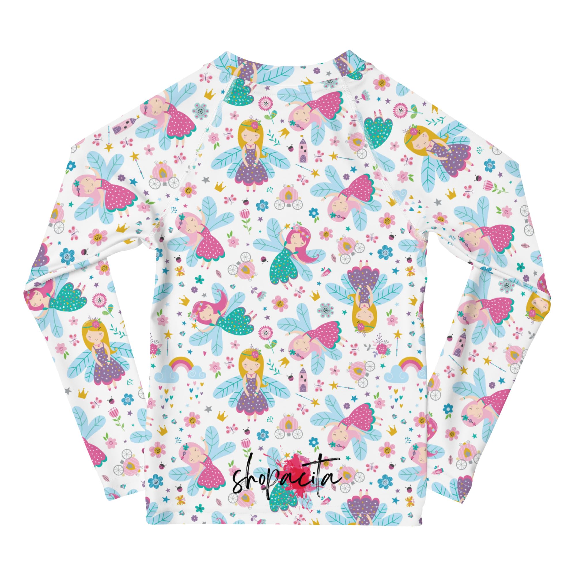 Rashguard Kinder Mädchen, Langarm, Badeshirt, Schwimmshirt, Sonnenschutz, Badebekleidung, Schnelltrocknend, UPF 50+, Rash Top mit Print, Rash Guard Shirt, UV Shutz, Fairy, 92-128 cm (2)