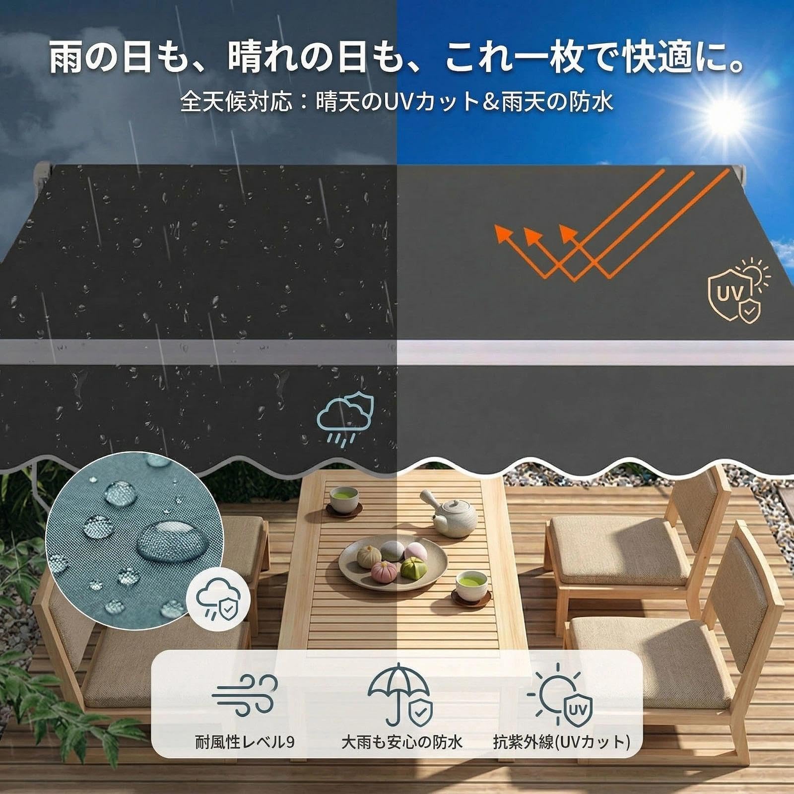 日曜日まで値下げ　新品　オーニングテント　巻き取り式　手動 Amazon.co.jp: オーニングテント 手動 巻き取り式 日除け サンシェード
