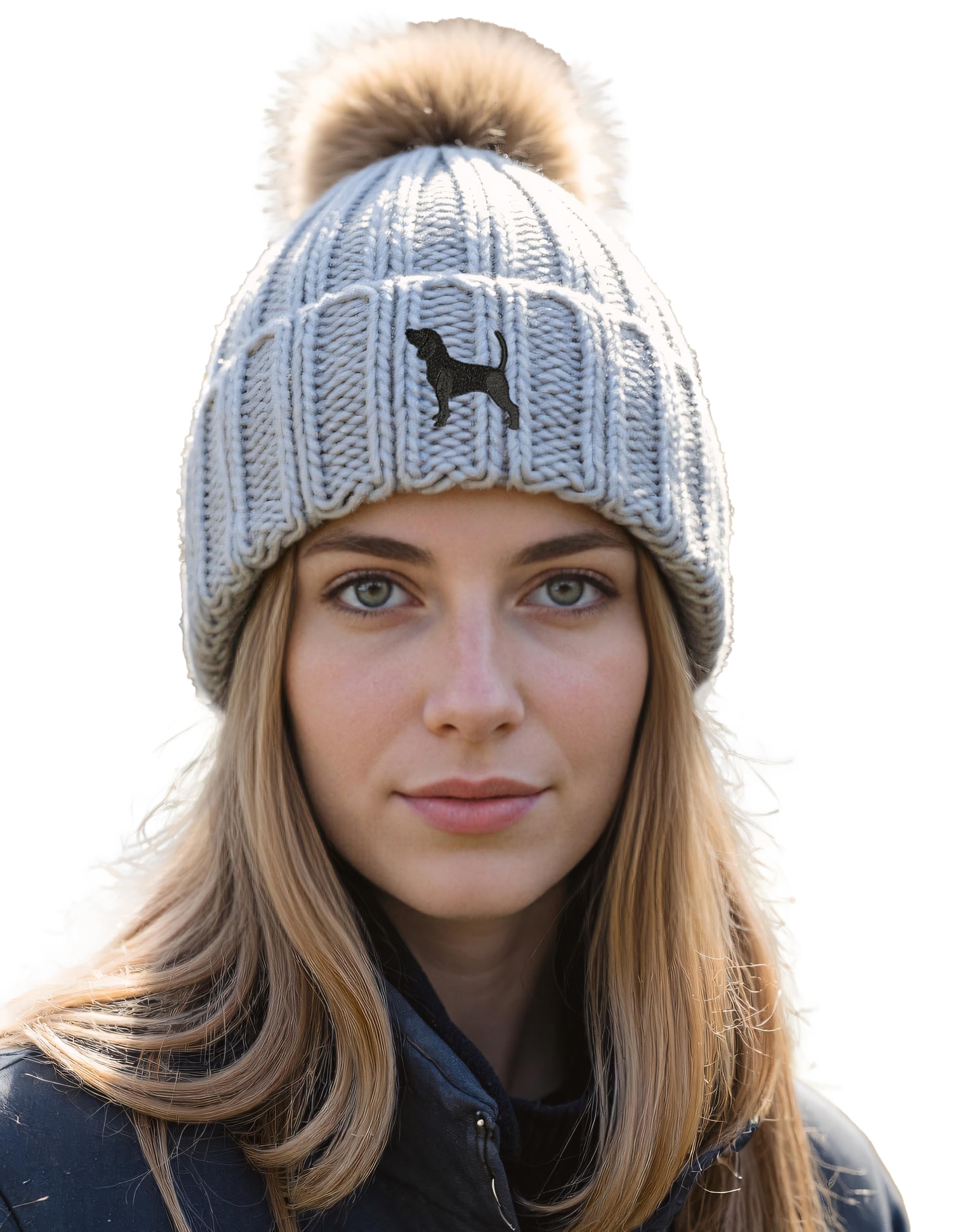 The House Of Dog Unisex Grey The House Of Dog: Beagle Owner Hat Gift. Faux Fur Pom Pom Chunky Knit Super Soft Embroidered Beanie