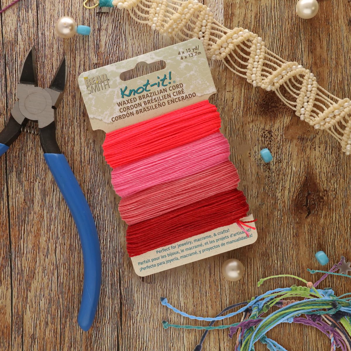 The Beadsmith Knot It Waxed Polyester Cord, Floral Vibes, 0.7mm Diameter, 4 Cords, 15 Yards Each, Make Jewelry, Macrame - Image 2