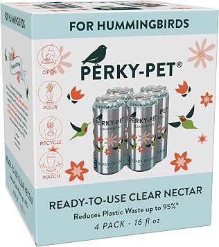 Perky-Pet 522 Ready-to-Use Clear Hummingbird Nectar in Recyclable Aluminum Can - 4 Cans, 16 oz Each - 64 Fl oz
