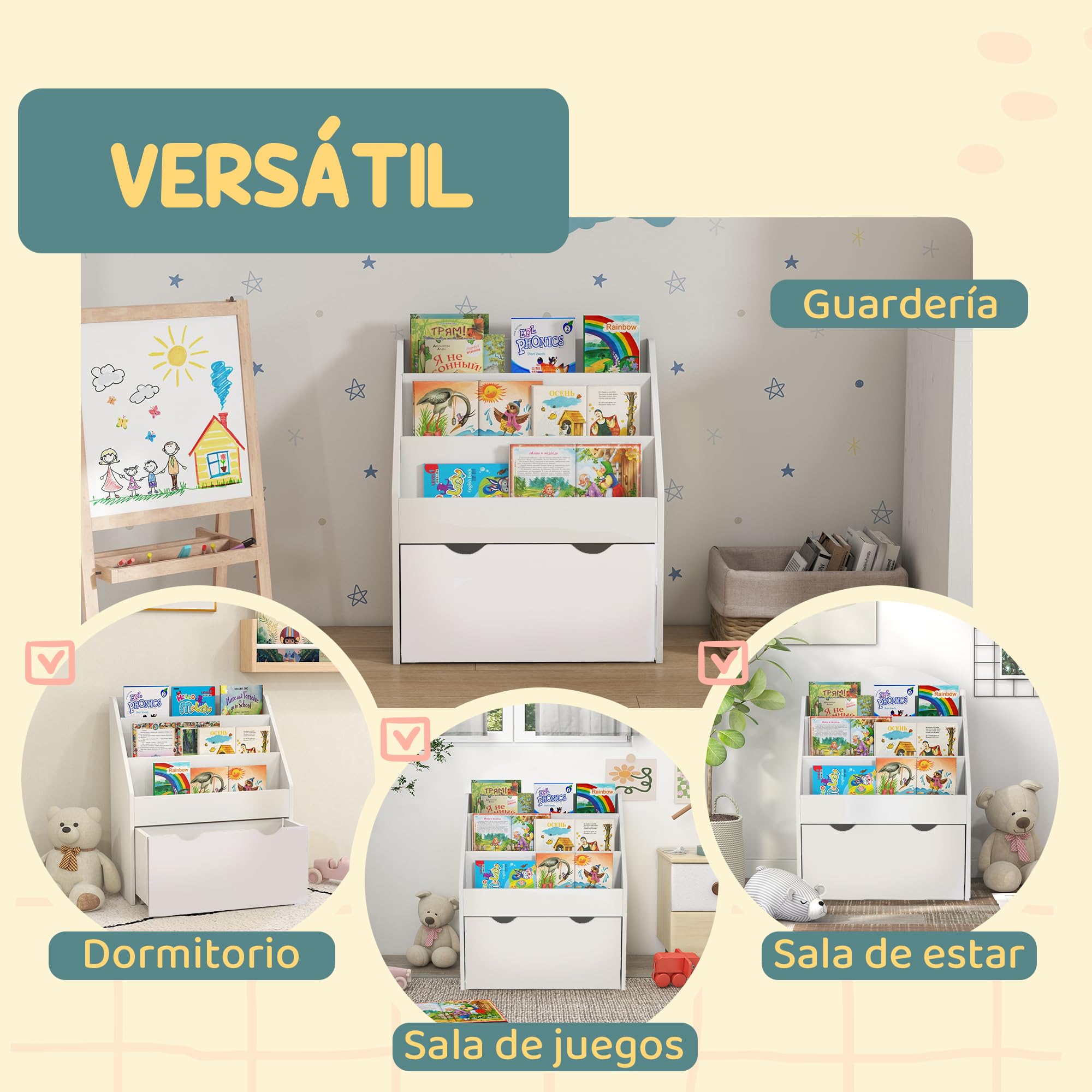 AIYAPLAY Estantería de Juguetes con 3 Compartimentos, Librería Infantil, Caja de Juguetes Móvil, Cajón con Ruedas, Multifuncioanl, para Dormitorio, Guardería, Sala de Juegos, Blanco