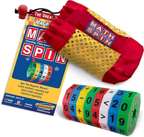 Original Math Spin Edición de viaje educativo para niños - Juego de aprendizaje de ecuaciones magnéticas de mano con bolsa de almacenamiento