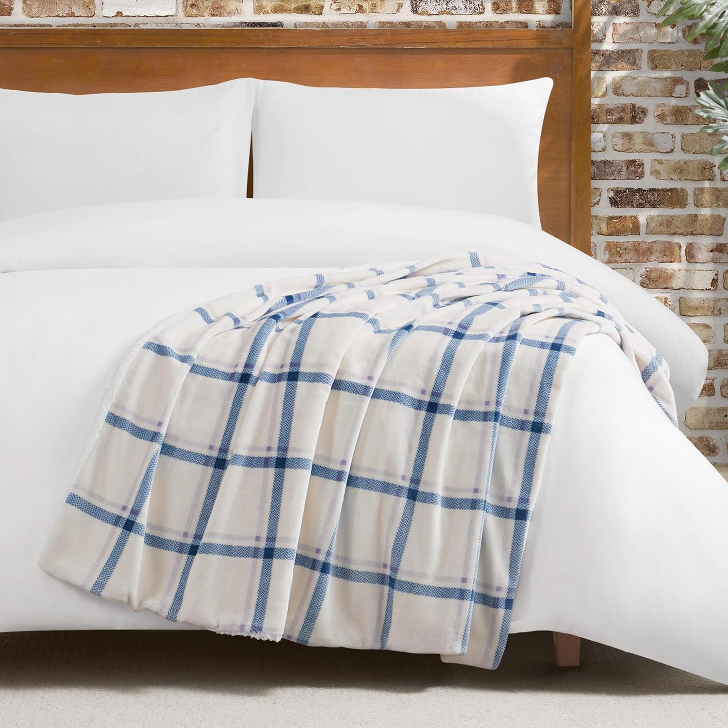 Lucky Brand Sherpa Plaid Olive/Sage 50"X70" Cozy Plush Blanket - Premium Microfiber Throw for Luxurious Comfort and Style