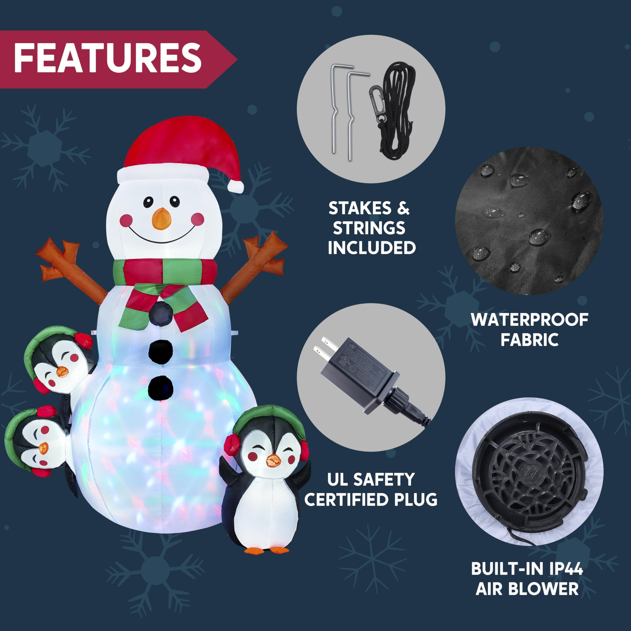 JOIEDOMI- Decoración Inflable para Exteriores con muñeco de Nieve navideño de 6 pies con Luces LED integradas, muñeco de Nieve Inflable con Forma de pingüino para Fiestas de Navidad