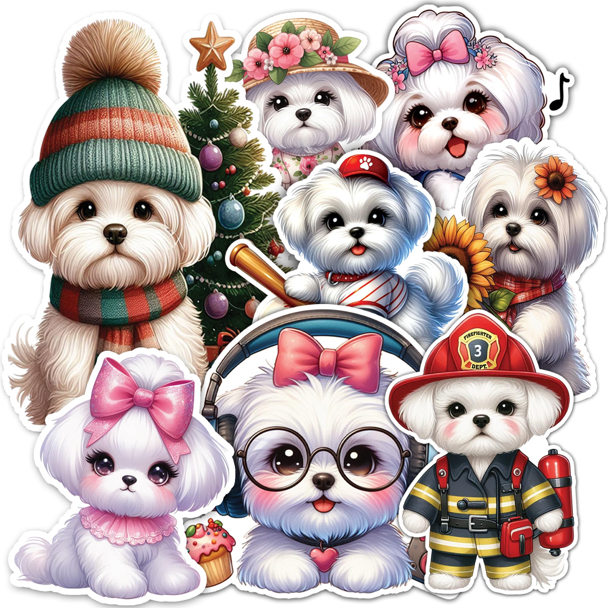 Maltese Dog Sticker 8 Pcs (Large Size) Vinyl Stickers Laptop Waterproof Decal for Car Bumper Water Bottle Laptop Notebook Window Funny Party Birthday