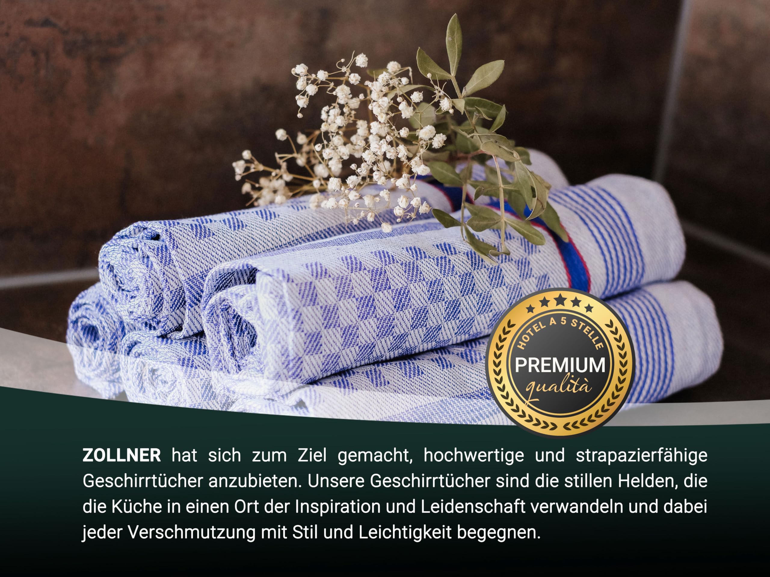 ZOLLNER Set di 10 Strofinacci, 45x90 cm, Cotone, a Quadri Bianchi e Blu