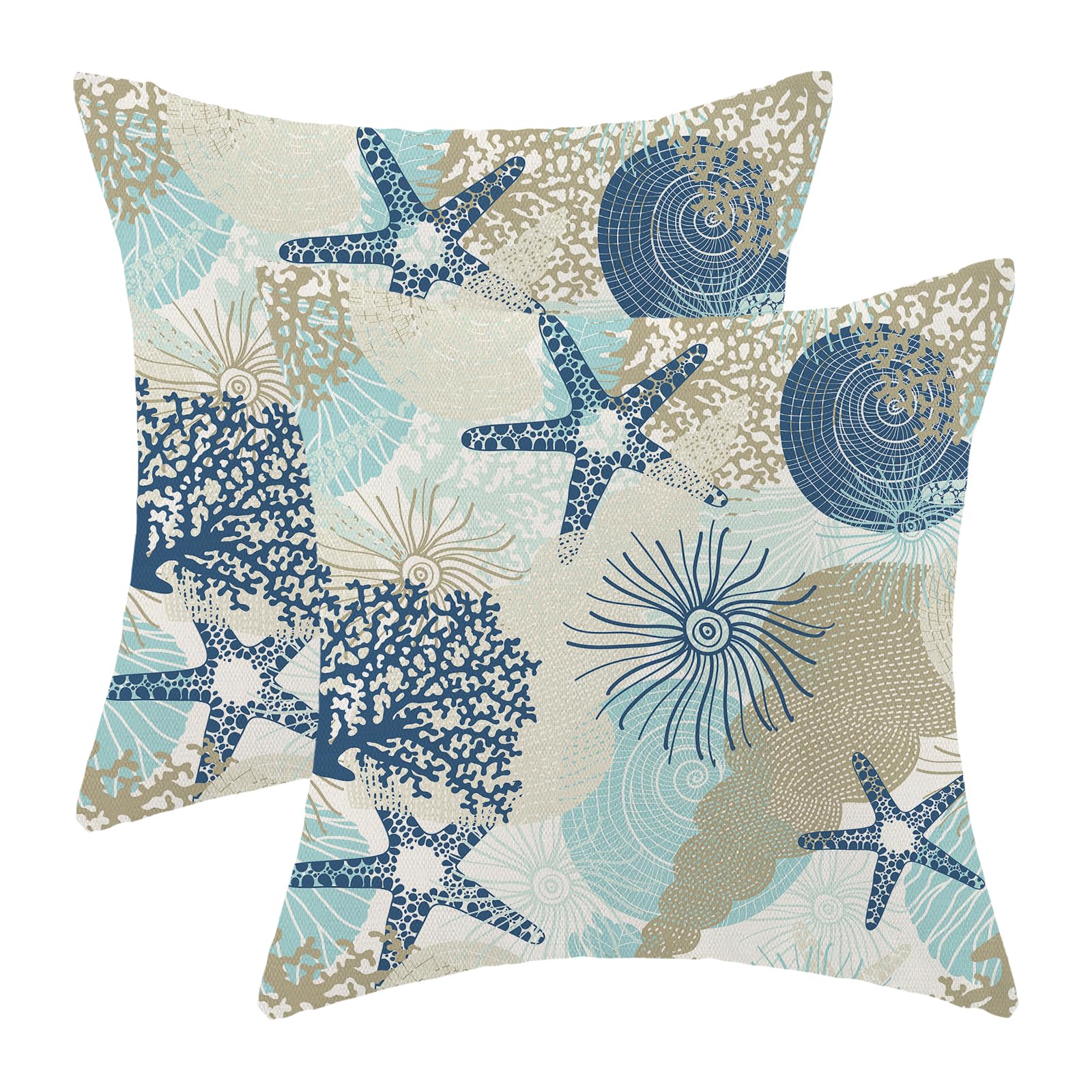 CXMEIFLY Coastal Pillow Covers 20x20 Inch Set of 2 Starfish Ocean Themed Beach Decor Throw Pillows Turquoise Navy Blue Beachy Nautical Summer Outdoor