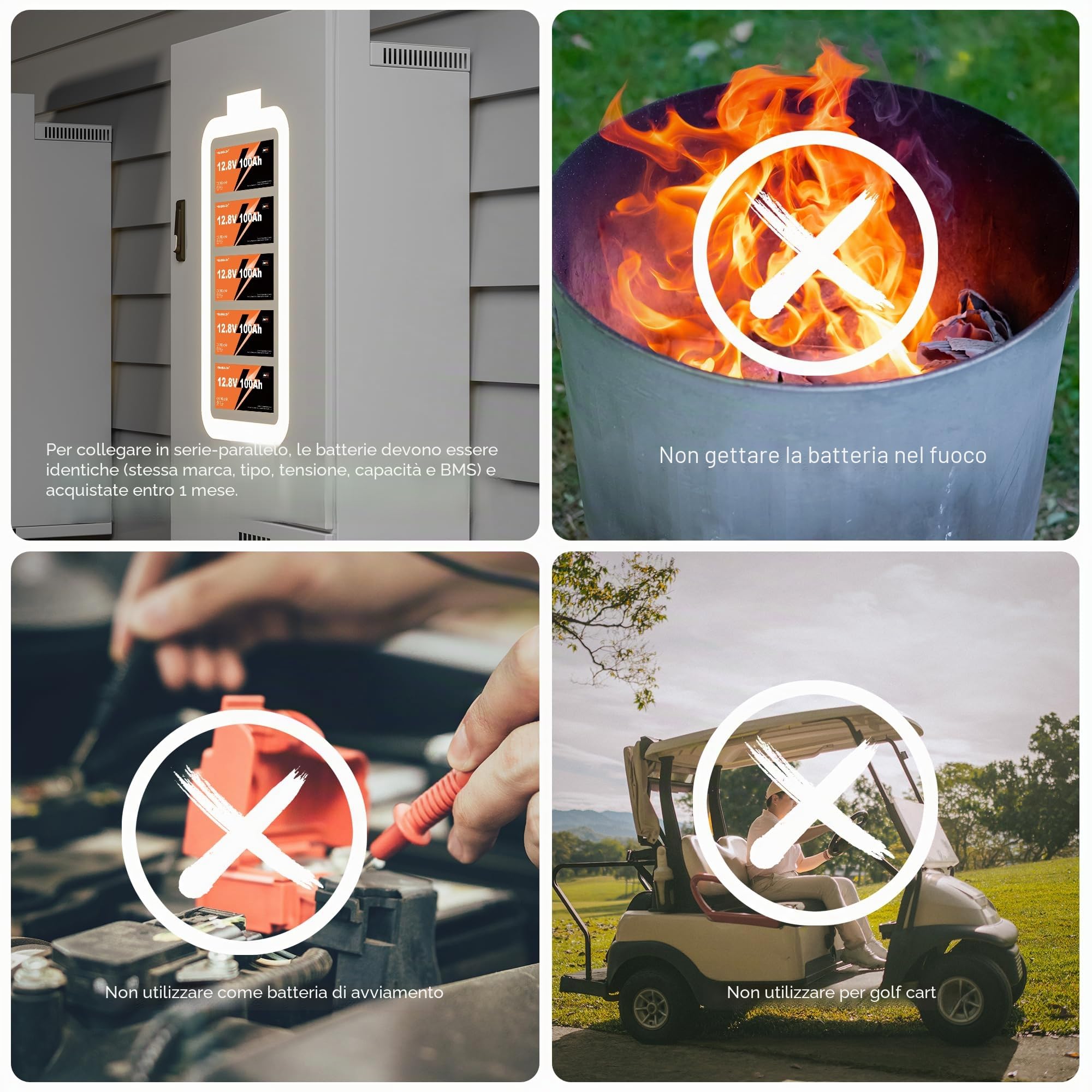 Yeagulch 2x 24V 100Ah - Batteria al Litio LiFePO4, BMS 100A, 2560Wh cad | 15000 Cicli, per Sistemi Solari Camper Accumulo Domestico Applicazioni Off‑Grid e Sistemi di Accumulo Energetico
