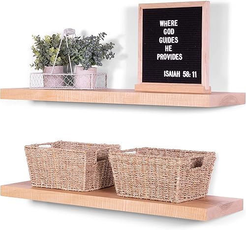 DAKODA LOVE Estantes flotantes Arce macizo Calidad artesanal premium Soporte oculto resistente Juego de 2 (natural, 60 pulgadas de largo x 10