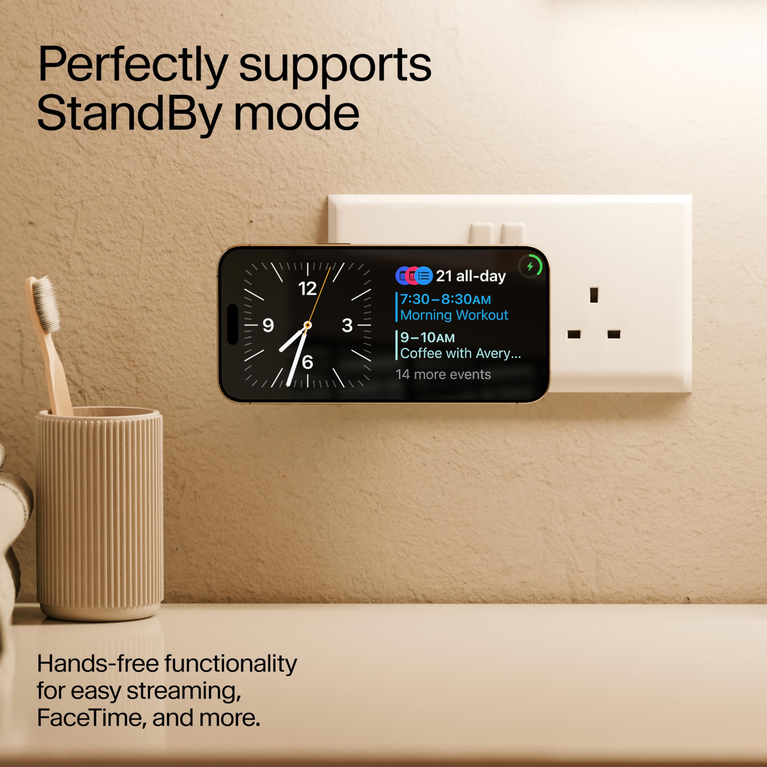 Twelve South PowerBug Magnetic Qi2 Bezprzewodowy ładowarka ścienna z uchwytem i 35W portem USB-C z trybem czuwania dla iPhone, Galaxy, Pixel i innych, Dune