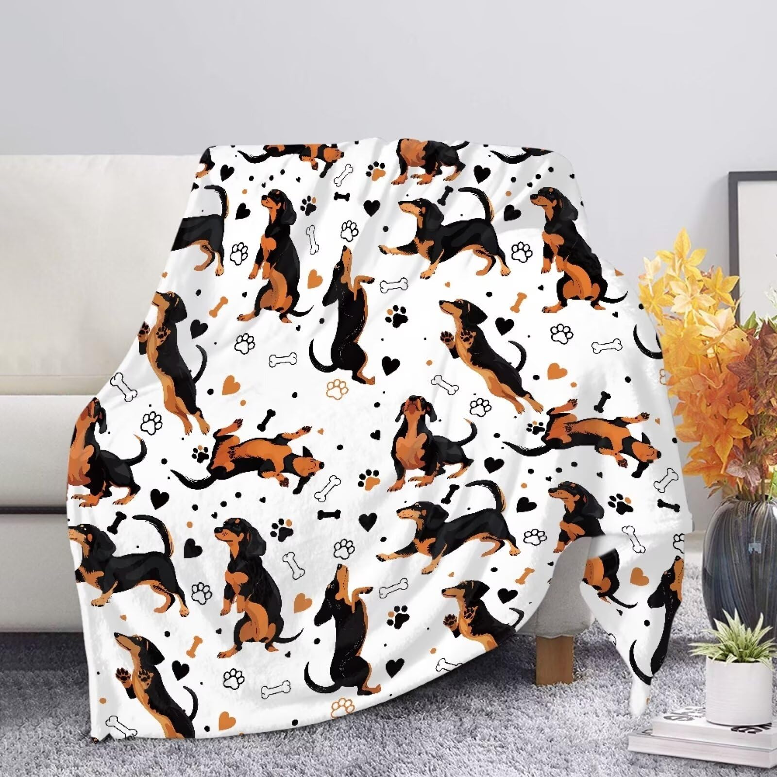 Allcute Cute Dachshund Throw Blanket for Couch Sofa Throws Fluffy Soft Winter Fall Blanket Home Decor Living Room White Throw Blankets