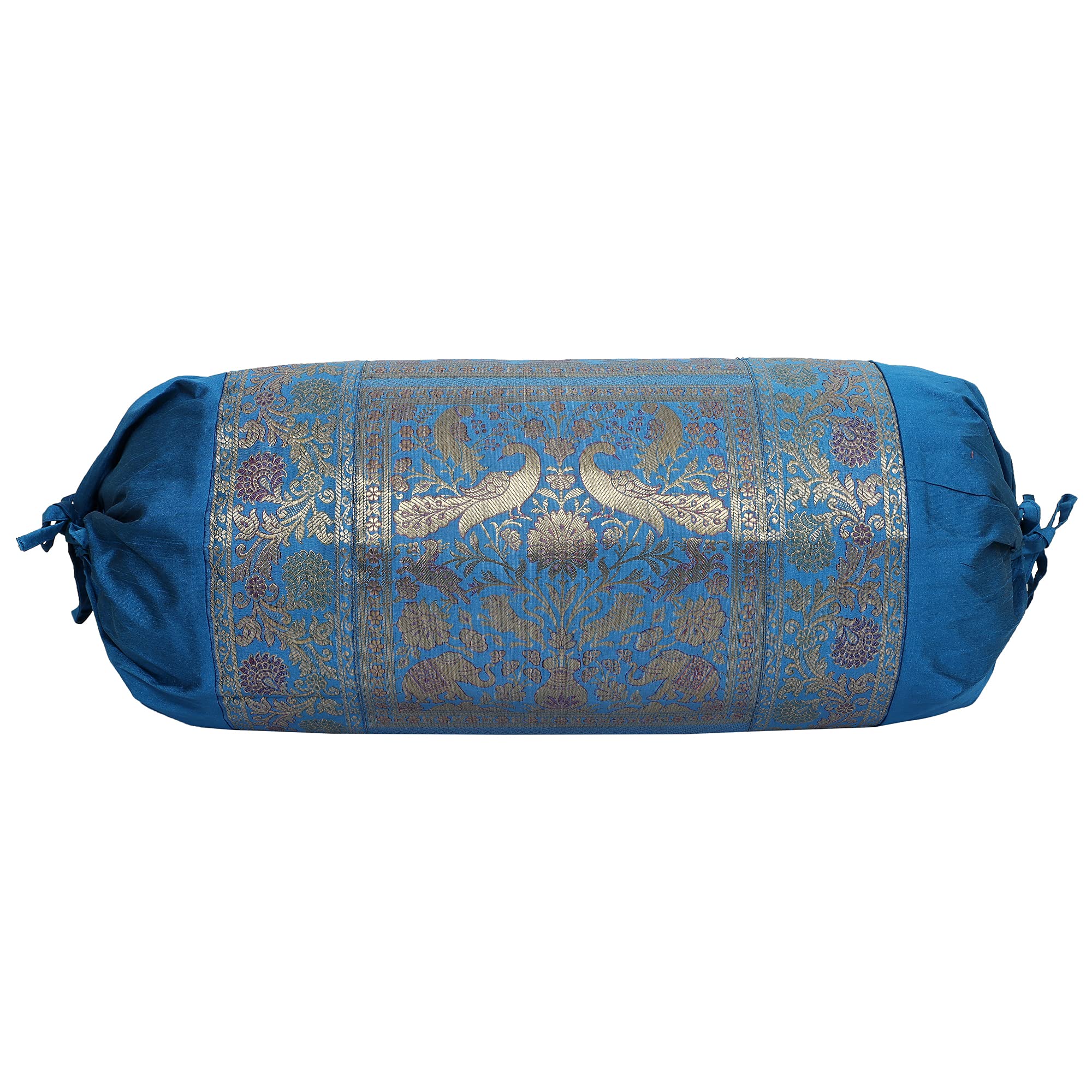 Stylo Culture Federe per Cuscini cilindrici in Broccato Etnico Verde Smeraldo Damascato di Seta Tessuto Jacquard Cuscino a Tubo Rotondo Fodere per Cuscini tubolari Floreali Tradizionali - (76x38 cm