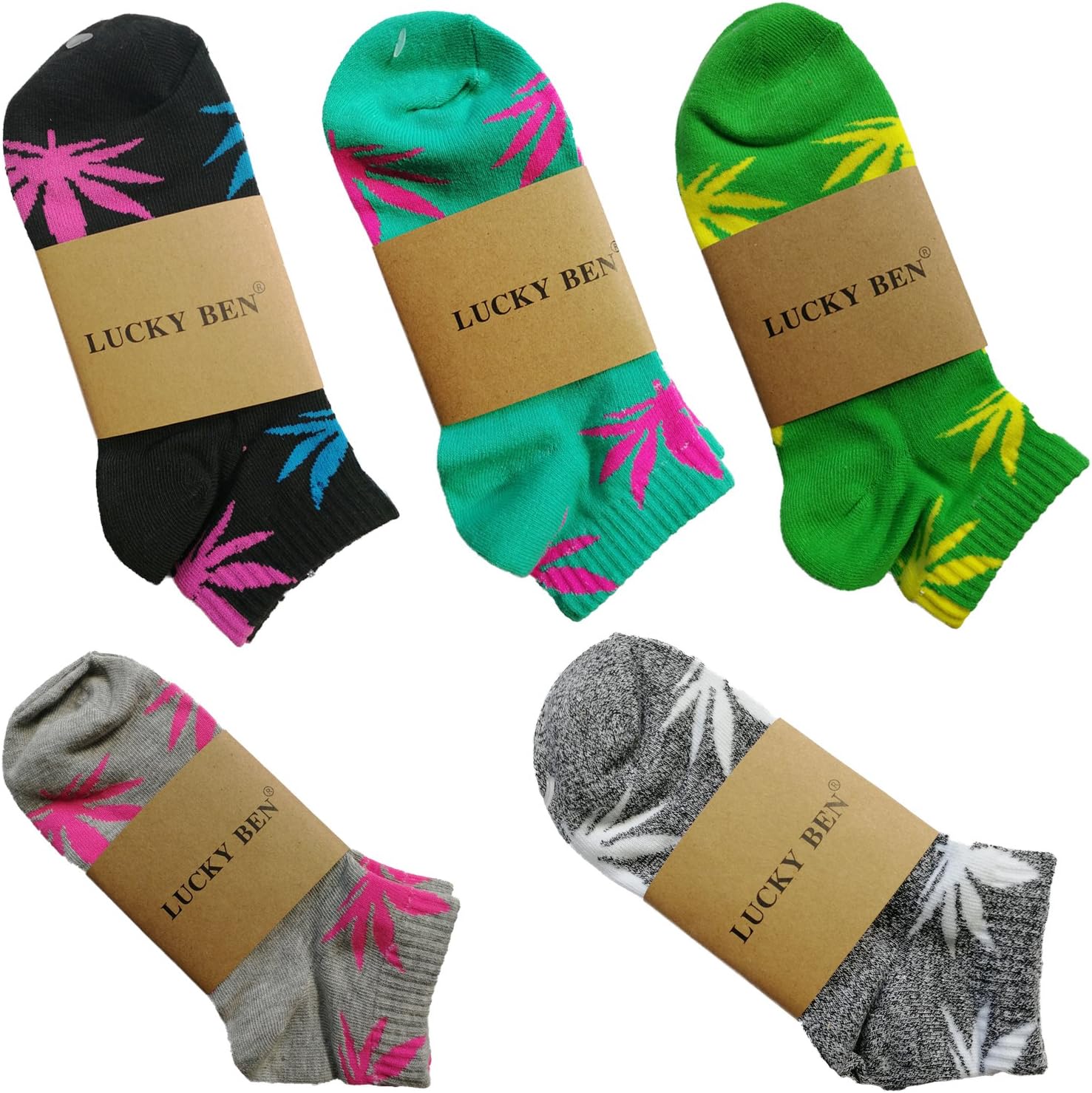 LUCKY BEN 5 Pairs Unisex Marijuana Weed Leaf Boat Warm Cotton Socks US 5-9.5 LUCKY BEN 5 Pairs Unisex Marijuana Weed Leaf Boat Warm Cotton Socks US 5-9.5
