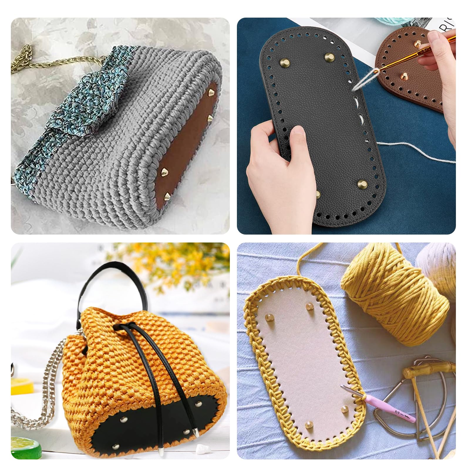 Set 4 Fondi Borsa In Pelle PU Per Uncinetto - Base Riutilizzabile Per Borse Rotonde/Ovali 29.5x10cm - Foto 9