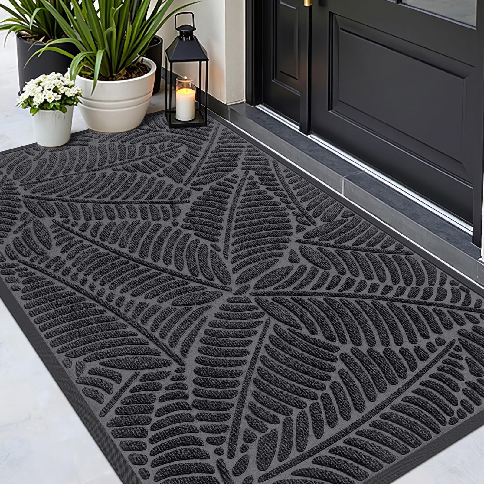Grandaily Front Door Mat Indoor Outdoor Waterproof Doormat, Non Slip Natural Rubber Welcome Mat, Heavy Duty Durable Super Absorbent Entryway Rugs, 30"x17", Brown — view 9