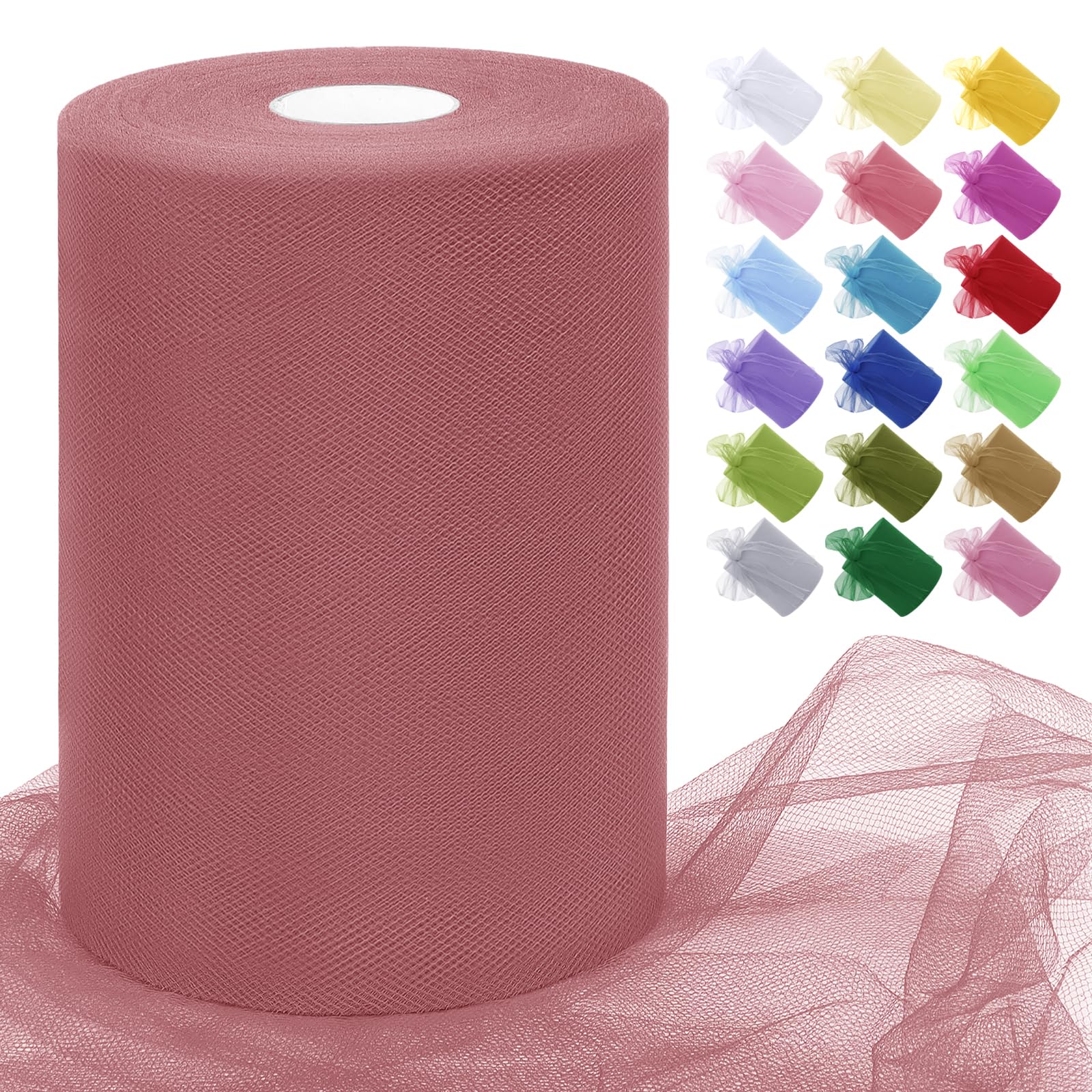Uiopa Dark Pink Tulle Fabric Roll 15cm x 91m Polyester Netting Fabric Mesh Tulle Ribbon for Tutu Skirts, Gift Wrapping, Birthday/Party/Wedding Decoration, DIY Projects