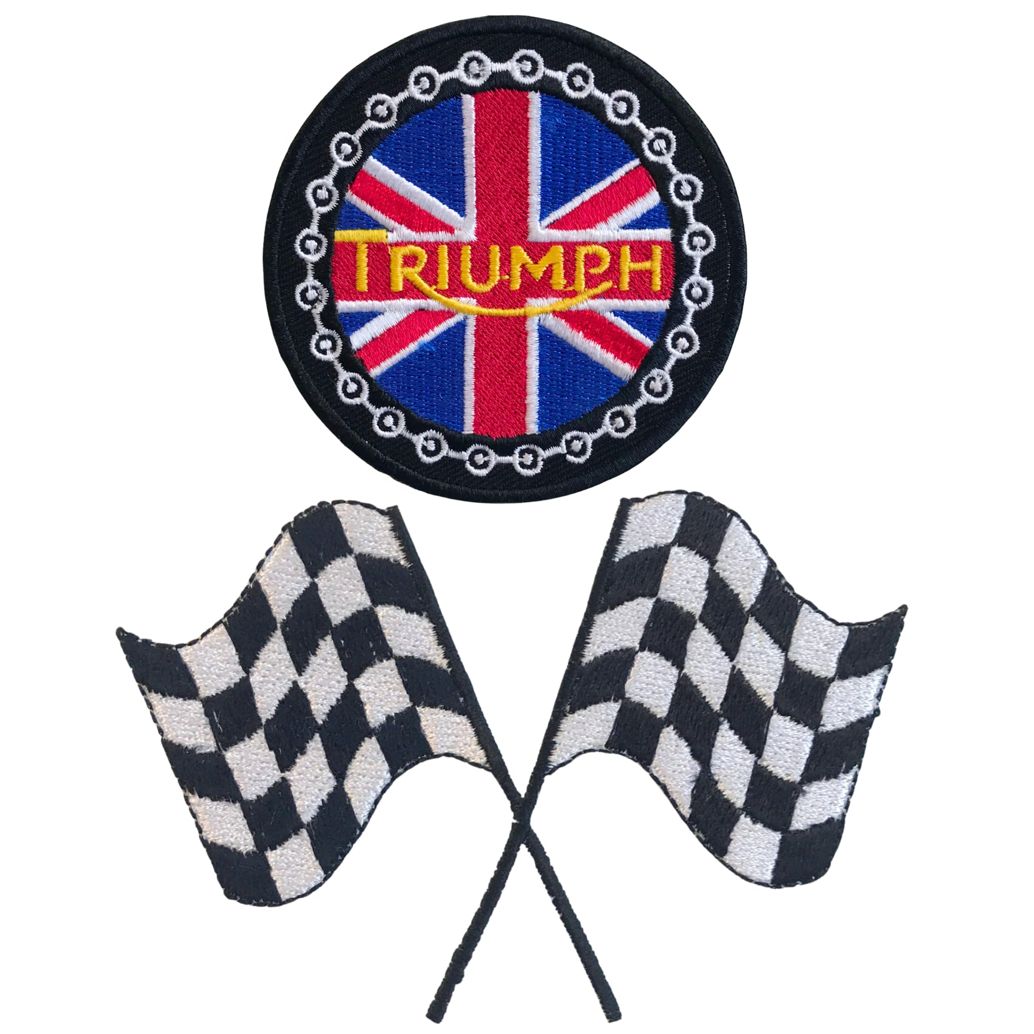 Triumph Union Jack with Final Lap Flag Motorsport Biker Rider Clothes Decoration Fun Jeans Jacket Clothing Badge Iron on Sew on Embroidered Patch appliqué