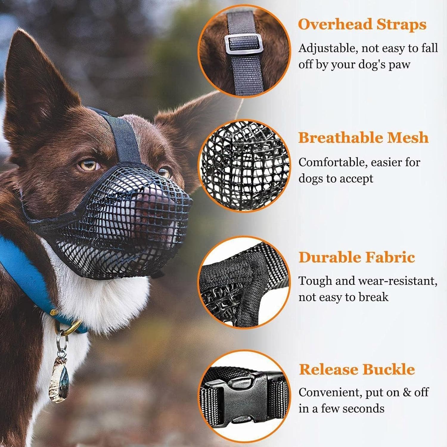 Dog Muzzle Soft Mesh Breathable Muzzle for Small Medium Large Dogs Adjustable Soft Nylon Muzzle, Prevent Eating - Image 3