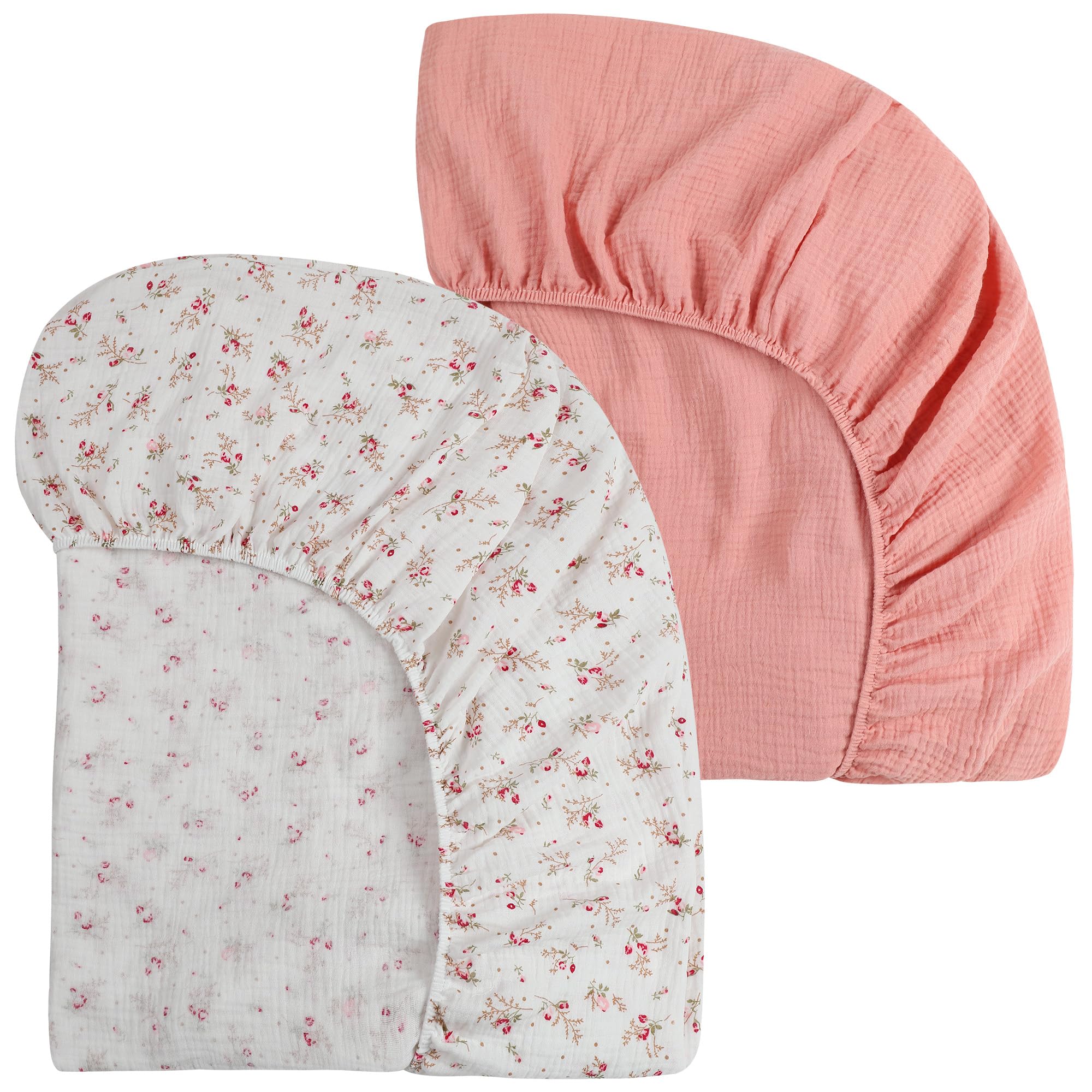 Onacosht Muslin Mini Crib Sheets, 39" x 27", 2 Pack, Pink Blossom