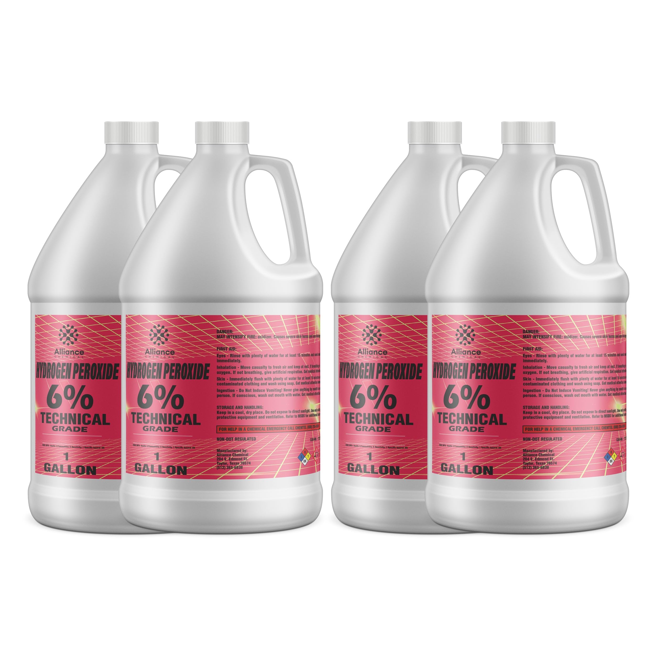 Hydrogen Peroxide 6% Technical Grade - 4 Gallon Case – for Industrial Cleaning, Oxidation, Bleaching, and Chemical Processing