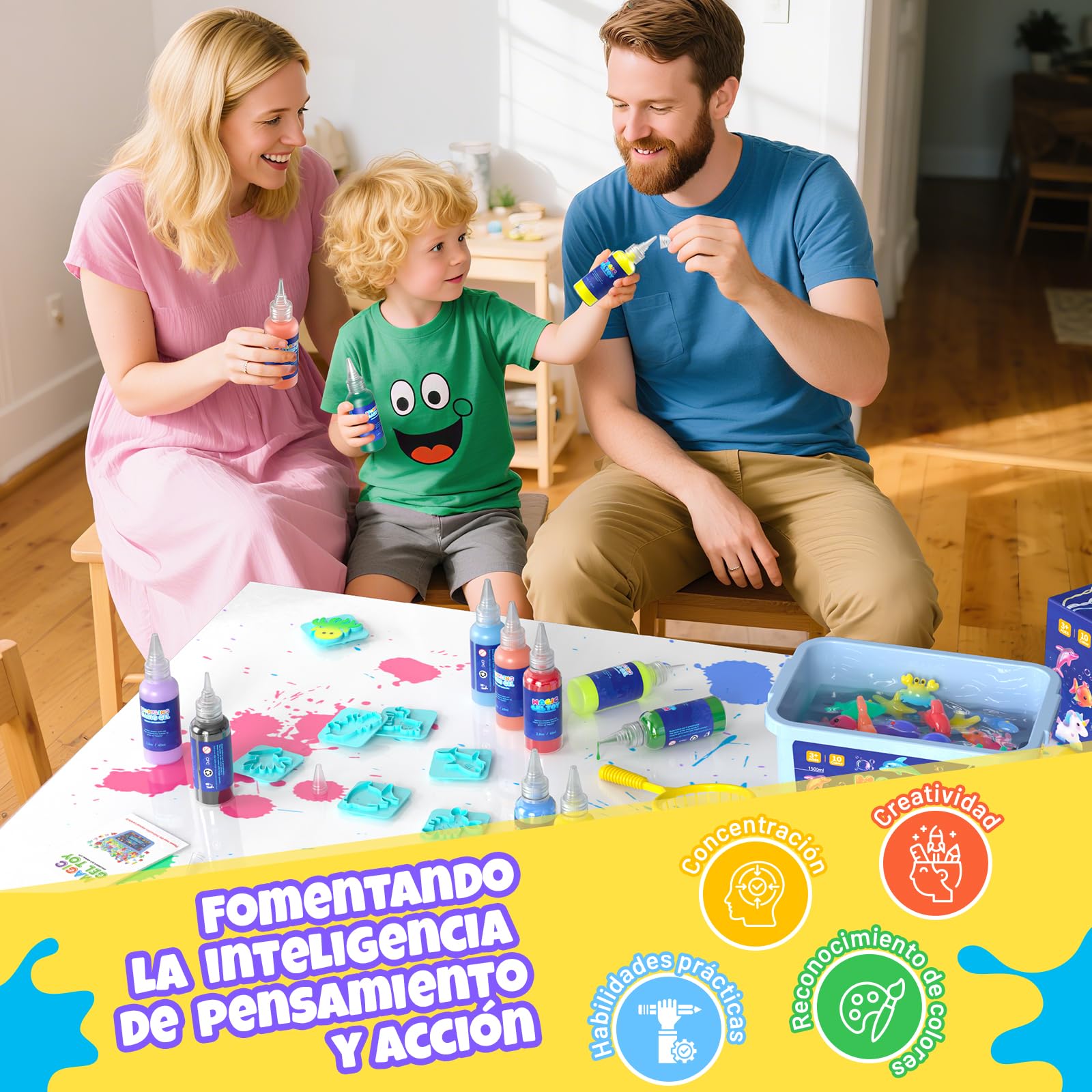 Hot Bee Kit de Gel de Agua Mágico para Niños - 10 Botellas, 8 Doble Moldes, Juguetes Niñas Magic Water Aqua Fairy Manualidades Aqua Gelz Regalo Ideal para de 4 a 10 Años Juegos Agua