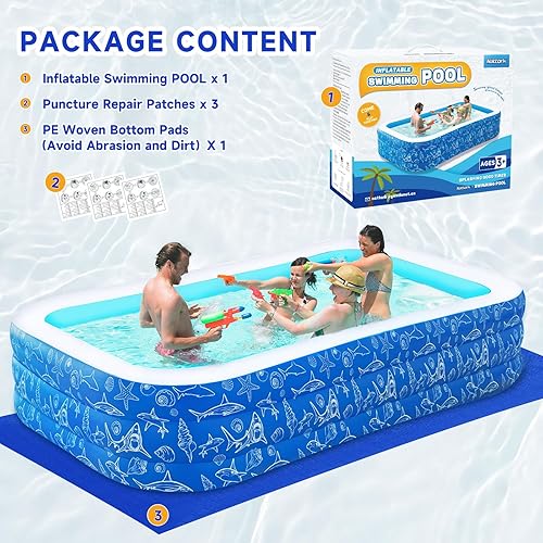 Miniatura 6 de Piscina inflable para niños y adultos, 118 x 68 x 22 pulgadas, piscinas inflables familiares de tamaño completo para niños, piscina gruesa y