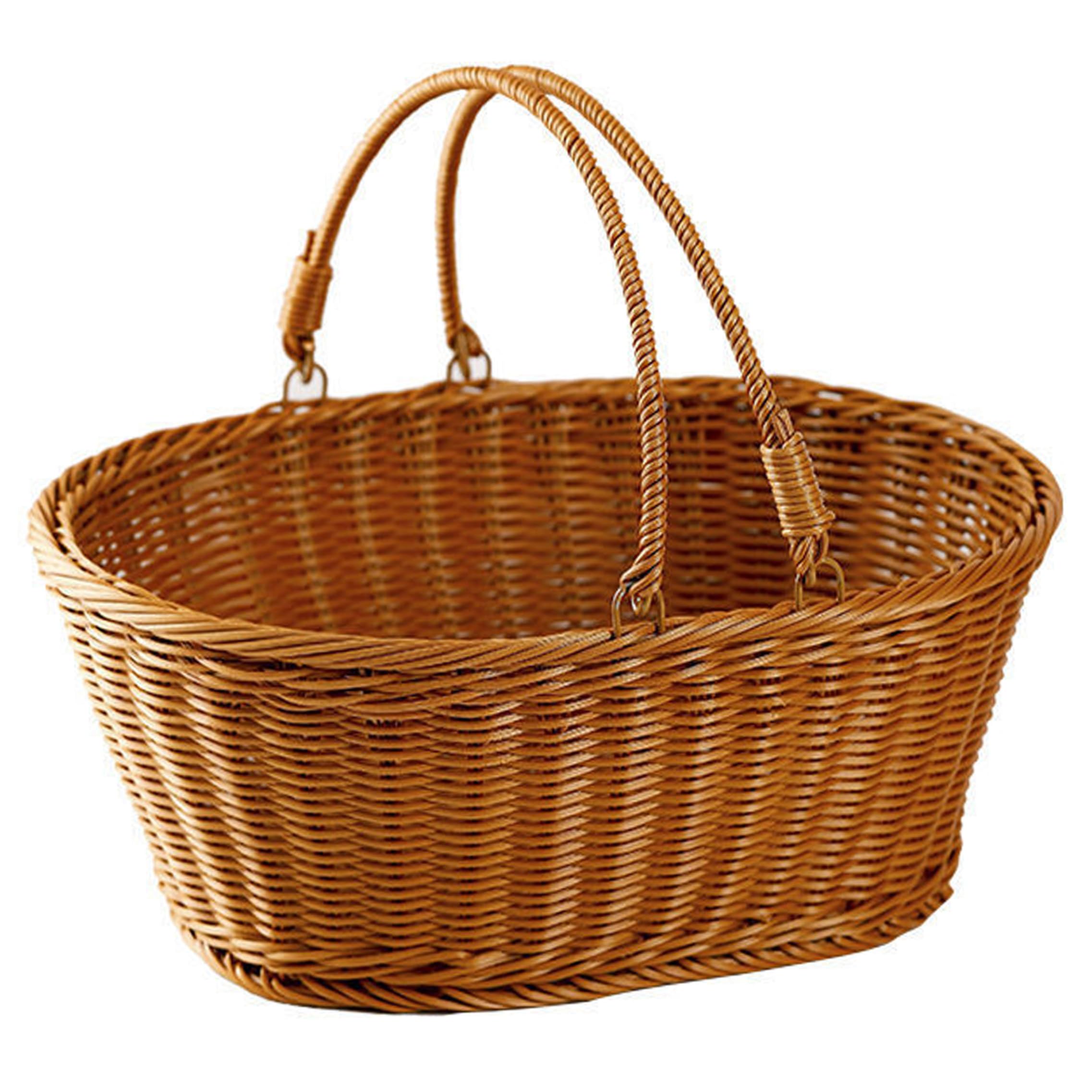 Cesta de mimbre con asa tejida con asas, organizador de almacenamiento grande de mimbre para picnic, compras, cosecha, reunión, boda, 16 x 12 x 7 pulgadas