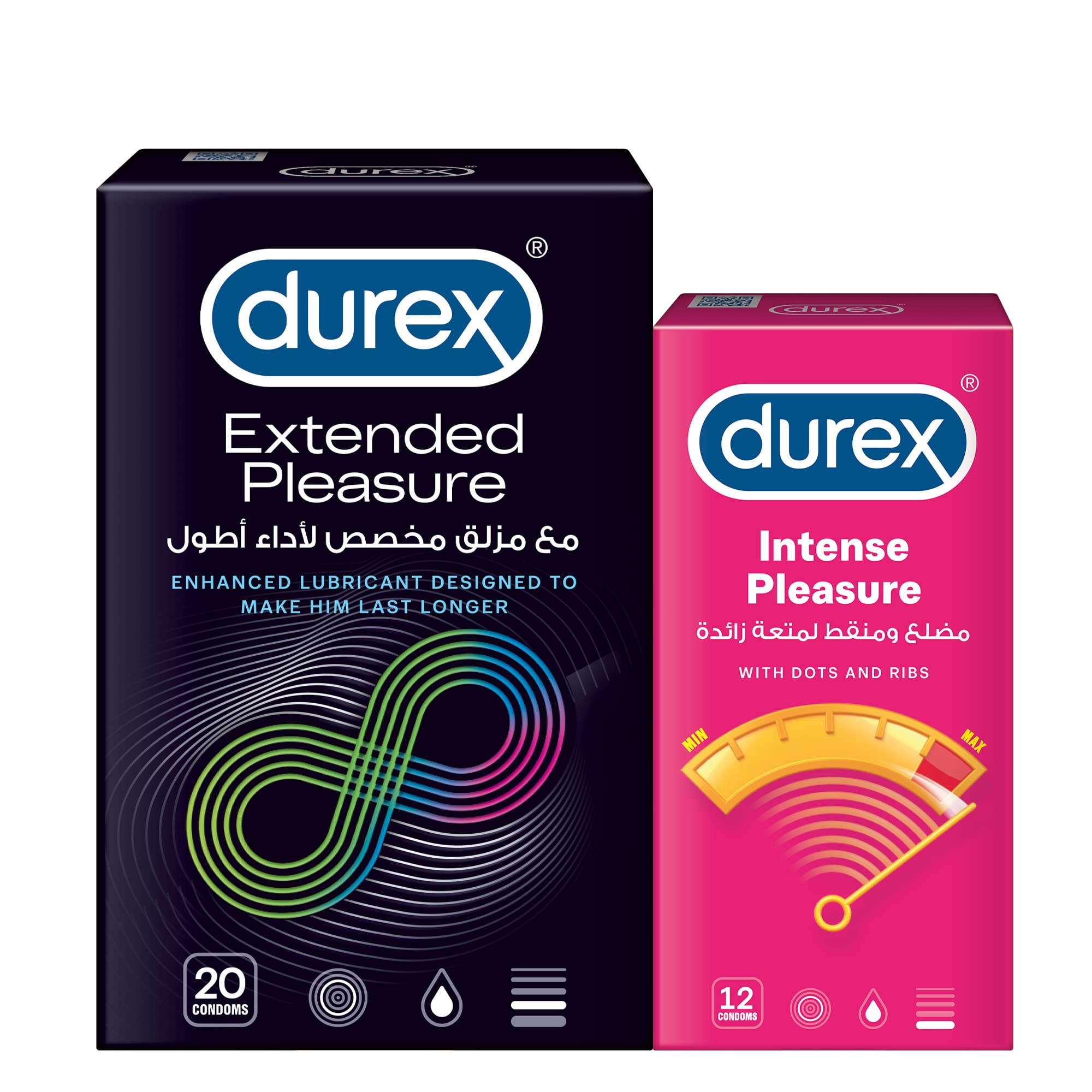 Extended Pleasure Condom, Pack Of 20 + Durex Intense Pleasure Condom, Pack Of 12