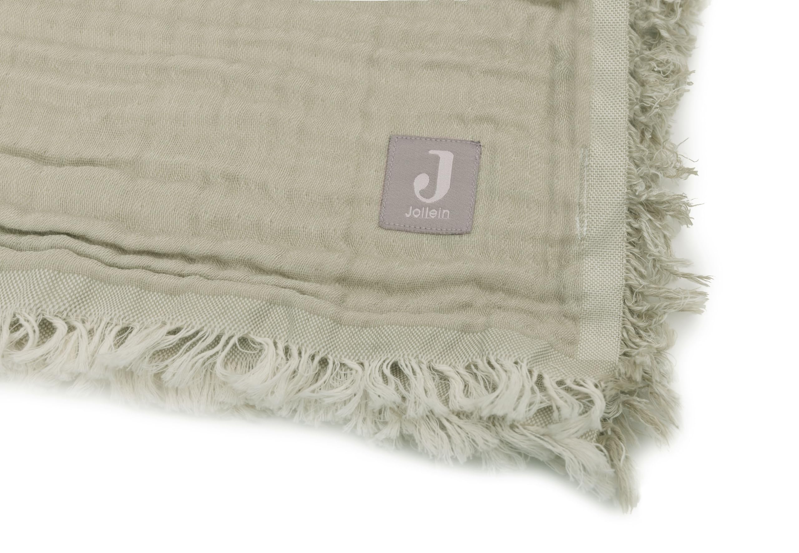 Jollein Fringe Olive Green/Ivory Cot Blanket, 120 x 120 cm, 100% Organic Cotton, for Cot Muslin Blanket, 0.5 TOG - Image 3