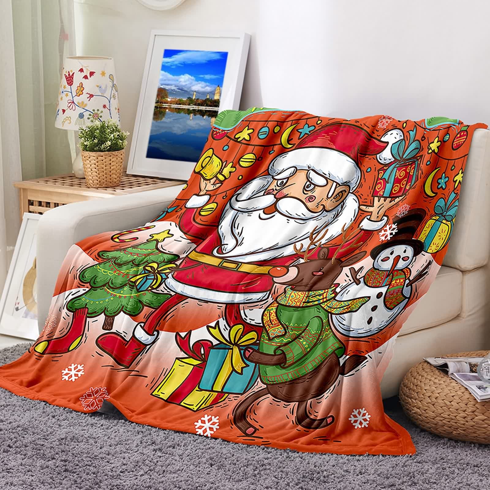 Couverture polaire en flannel et motifs festifs pour un cadeau de Noël utile