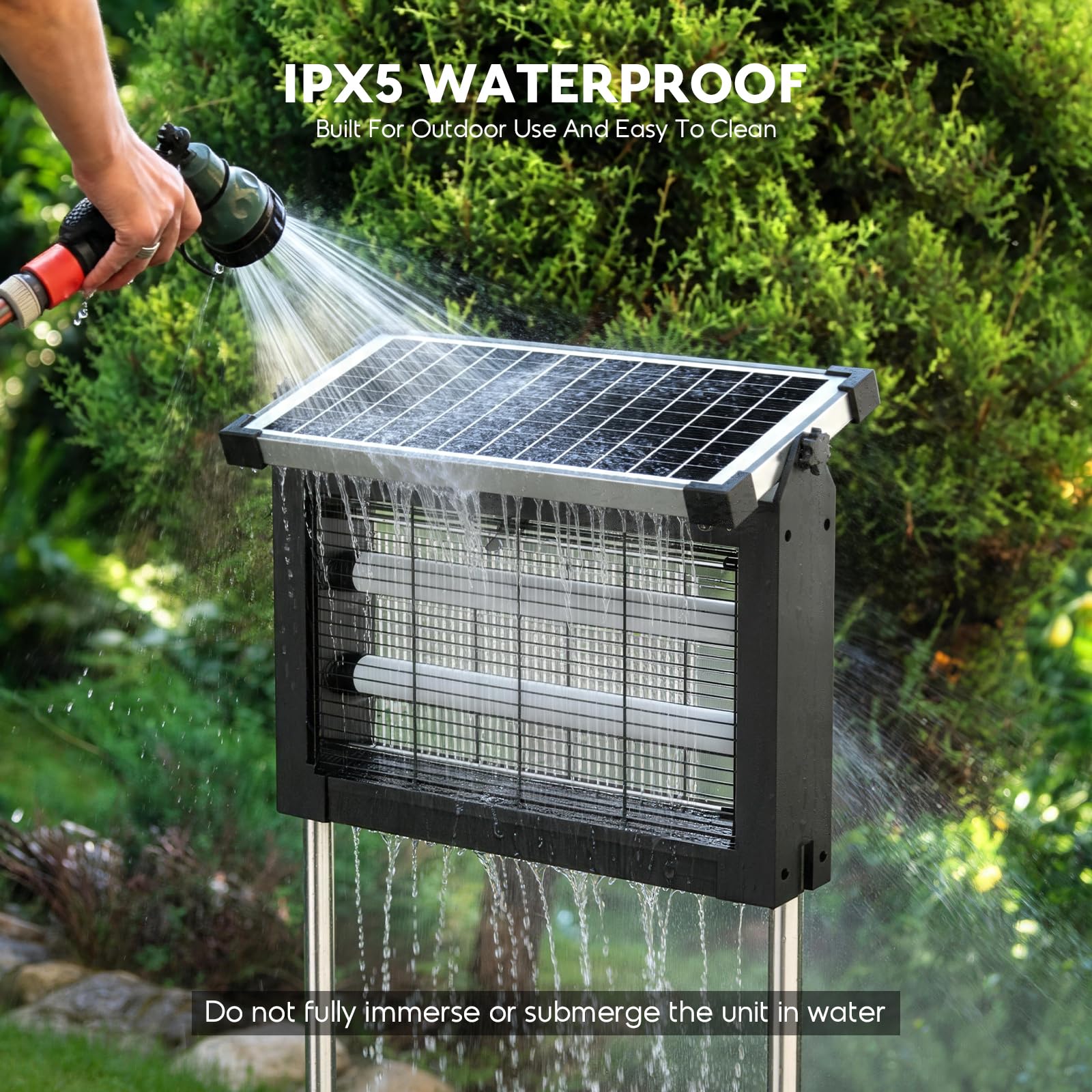 Solar Bug Zapper Outdoor Mückenvernichter Lampe 4500V, IPX5 Wasserdicht, USB-C Wiederaufladbar, 4000mAh Akku, Kabellos mit Erdspieß für Garten, Rasen, Terrasse, Camping