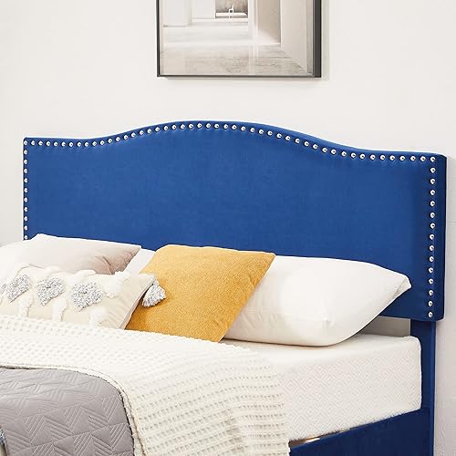 Miniatura 5 de VECELO Marco de Cama Full, base de cama de plataforma con cabecera tapizada de altura ajustable, marco resistente y fuerte soporte de listones de