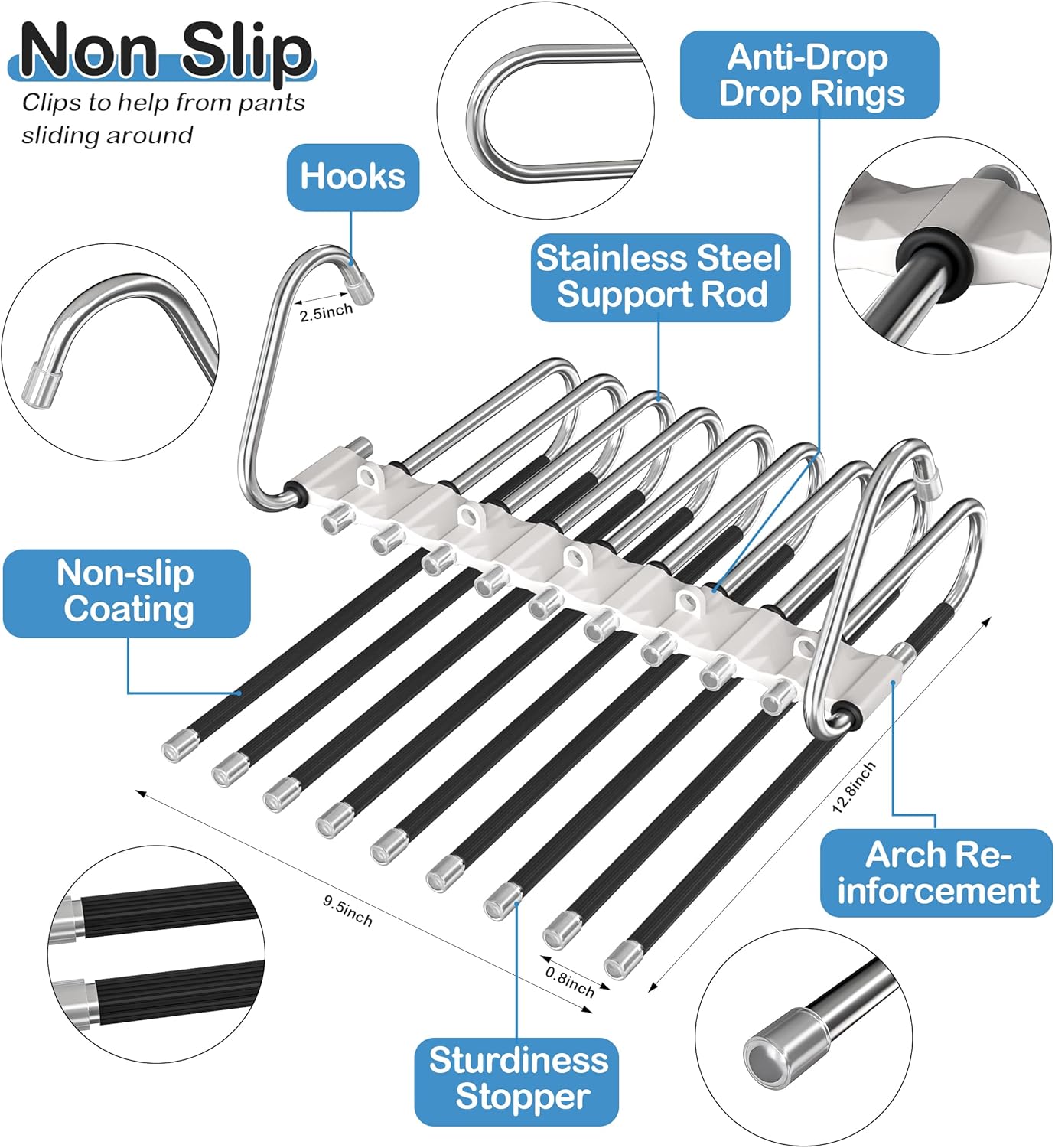 24 Pack Magic Space Saving Hangers+2 Pack Upgrade 9 Layers Pants Hangers Space Saving for Wardrobe Apartment College Dorm Room Essentials