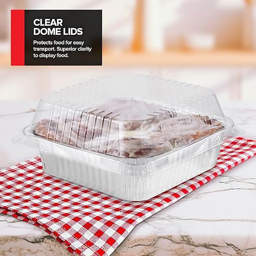 Miniatura 6 de Stock Your Home Paquete de 50 moldes desechables para hornear de 8 x 8 con tapas, molde cuadrado de aluminio resistente con tapa, bandejas de
