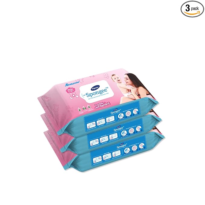 DIGNITY Sponge Baby Wet Wipes, 150 x 200 mm, 72 Wipes/Pack (White, Pack of 3, 216 Wipes)