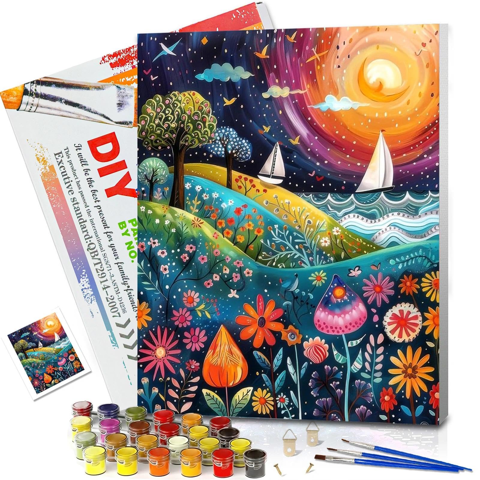 JATOK Paint by Numbers for Adults with Frame, Painting Kits for Beginners On Clear Colored Canvas, Easy DIY Acrylic Pigment Drawing Paintwork for Home Wall Decor, Landscape 30x40CM/12x16in