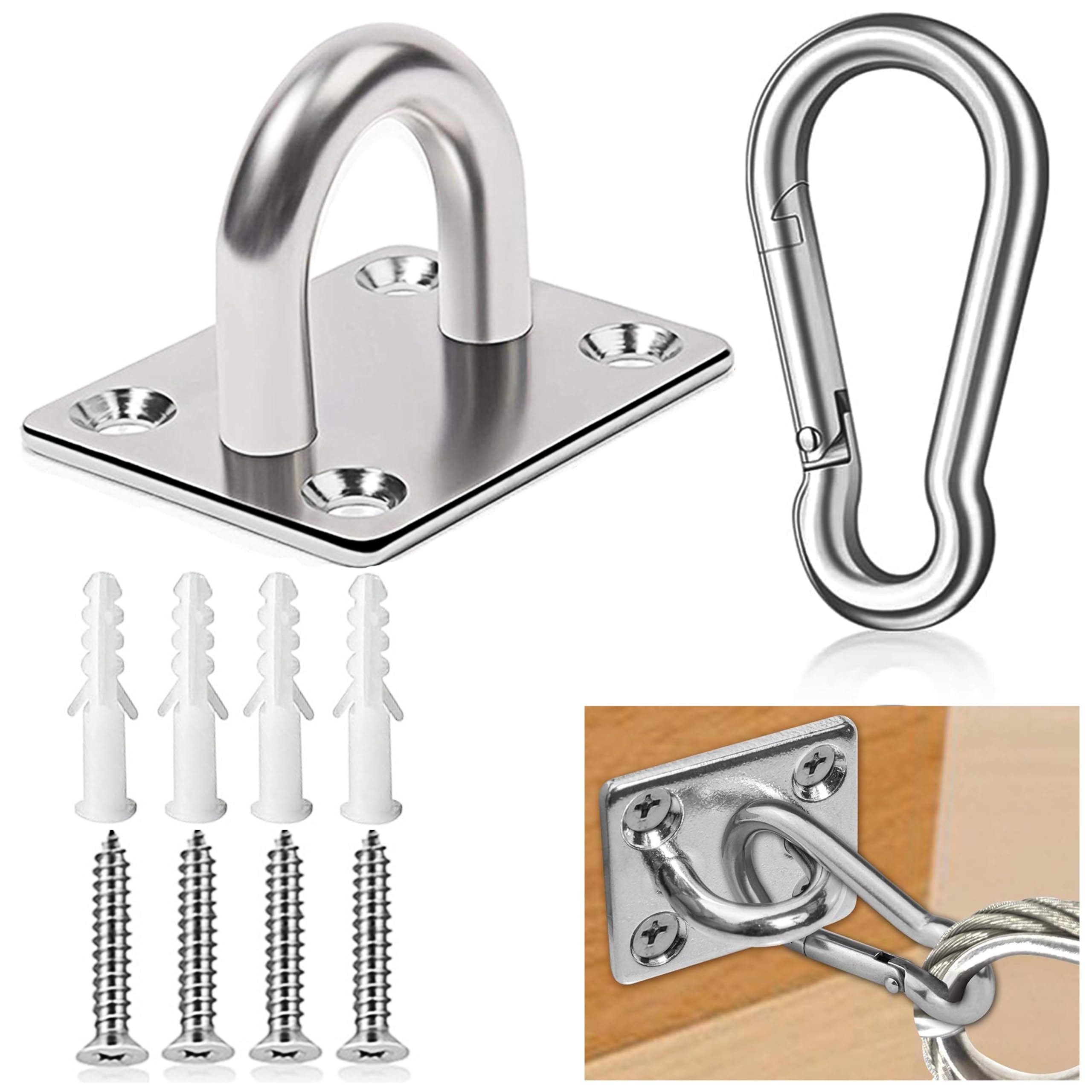 ZENGSUSU Dog Tie Out Mounted Wall Hook with Clip - Secure Dog Leash Parking Indoor&Outdoor, Stainless Steel Practical Lead Management for Small/Medium/Large Dogs Up to 500lbs (1pcs：Silver)