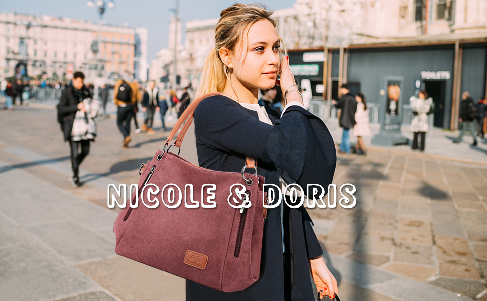 Borsa Donna Nicole & Doris - Tote Bag Pieghevole, Pelle PU, Marrone Castagna, Grande Capacità - Foto 6