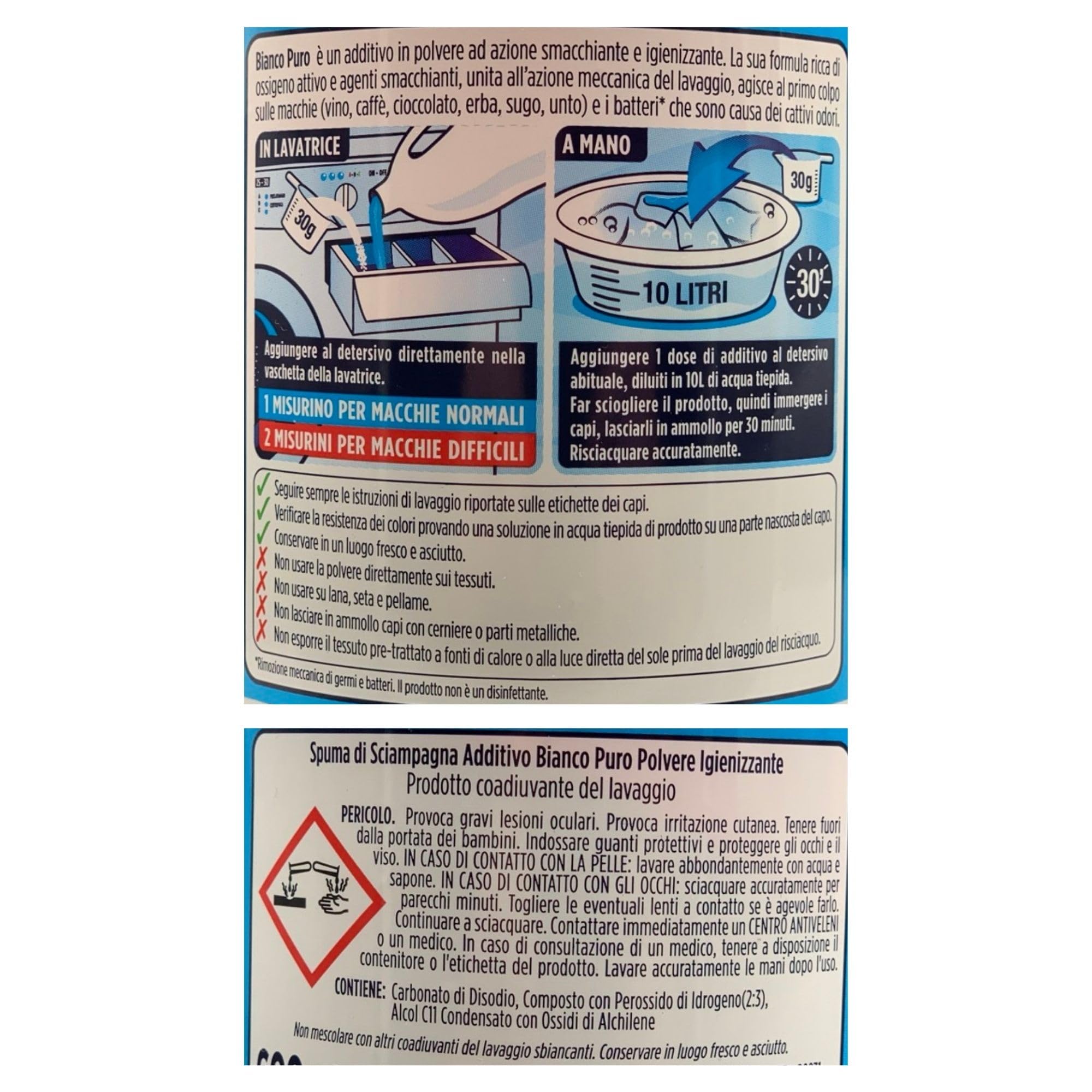 Detergente In Polvere Smacchiatore Additivo BIANCO PURO Igienizzante, Con Ossigeno Attivo. Per Bianchi e Colorati, Elimina Gli Odori 600g (4 Barattoli)