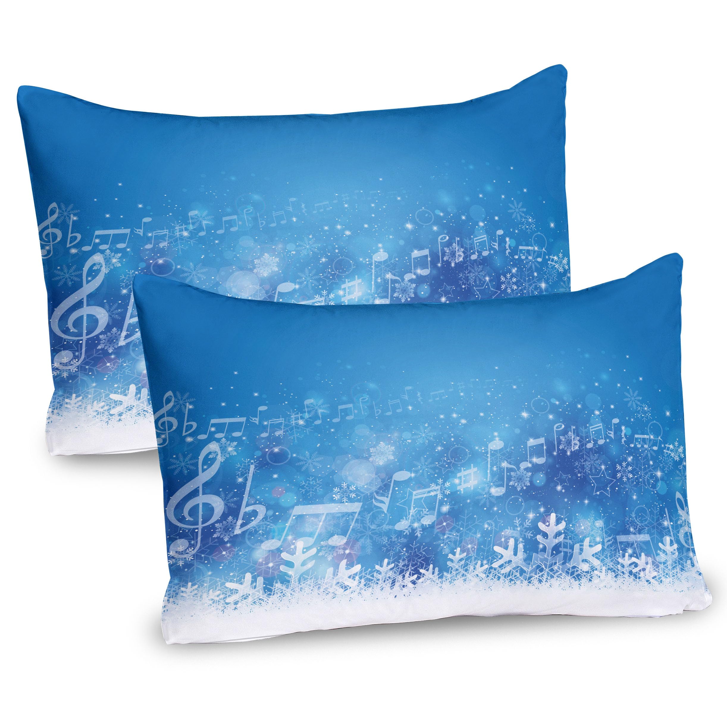 Ambesonne Winter Pillow Sham Set of 2, Music Inspired Winter Imagery Notes and Snowflakes Illustration Seasonal Image, Quality Microfiber Bedding Item for All Seasons, 30