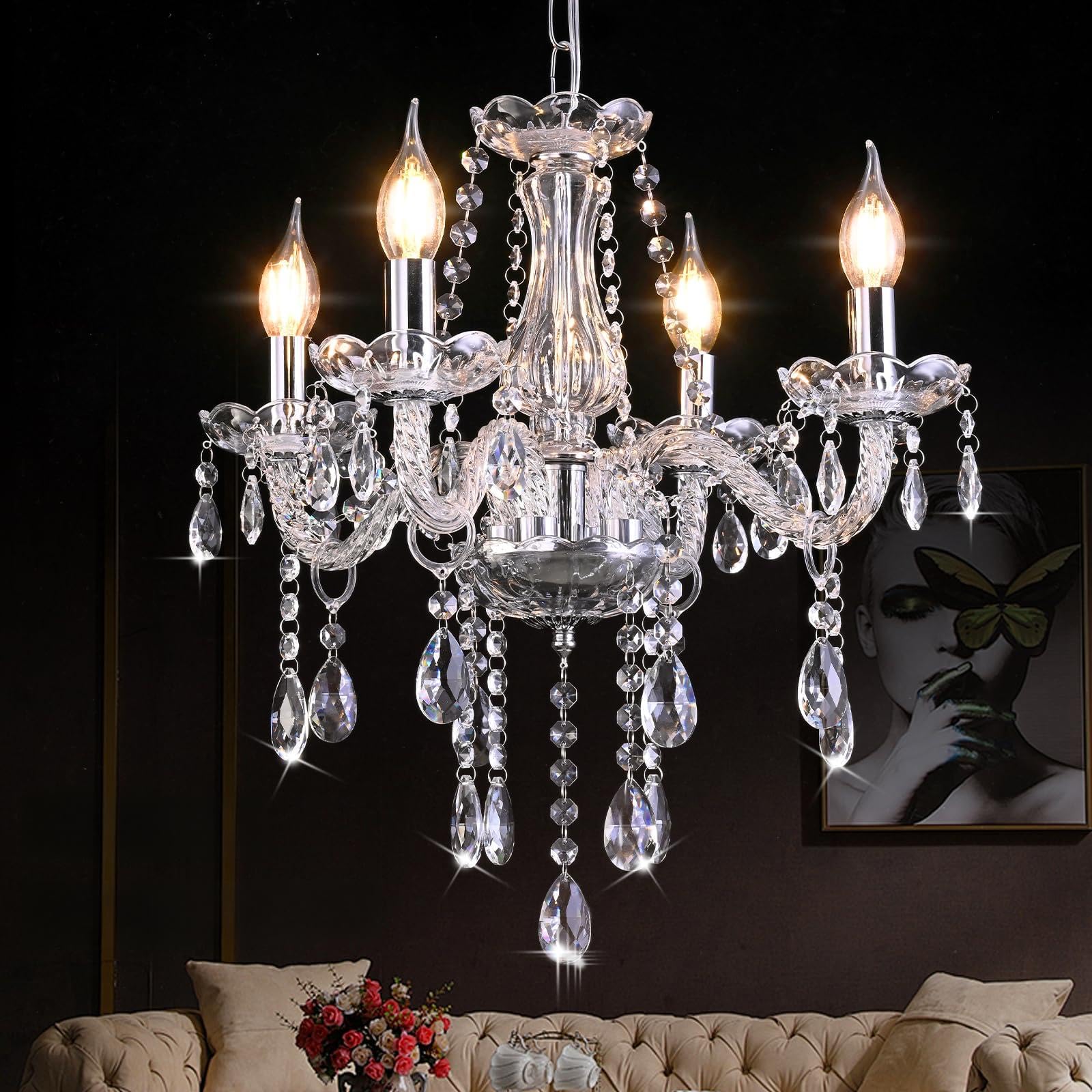 Photo 1 of YYSHCHEN Luxury Clear Small Crystal Chandelier,Antique Small Chandelier,Mini Glass Chandeliers for Dining Room,Girls Bedroom,Living Room,Kitchen Island
