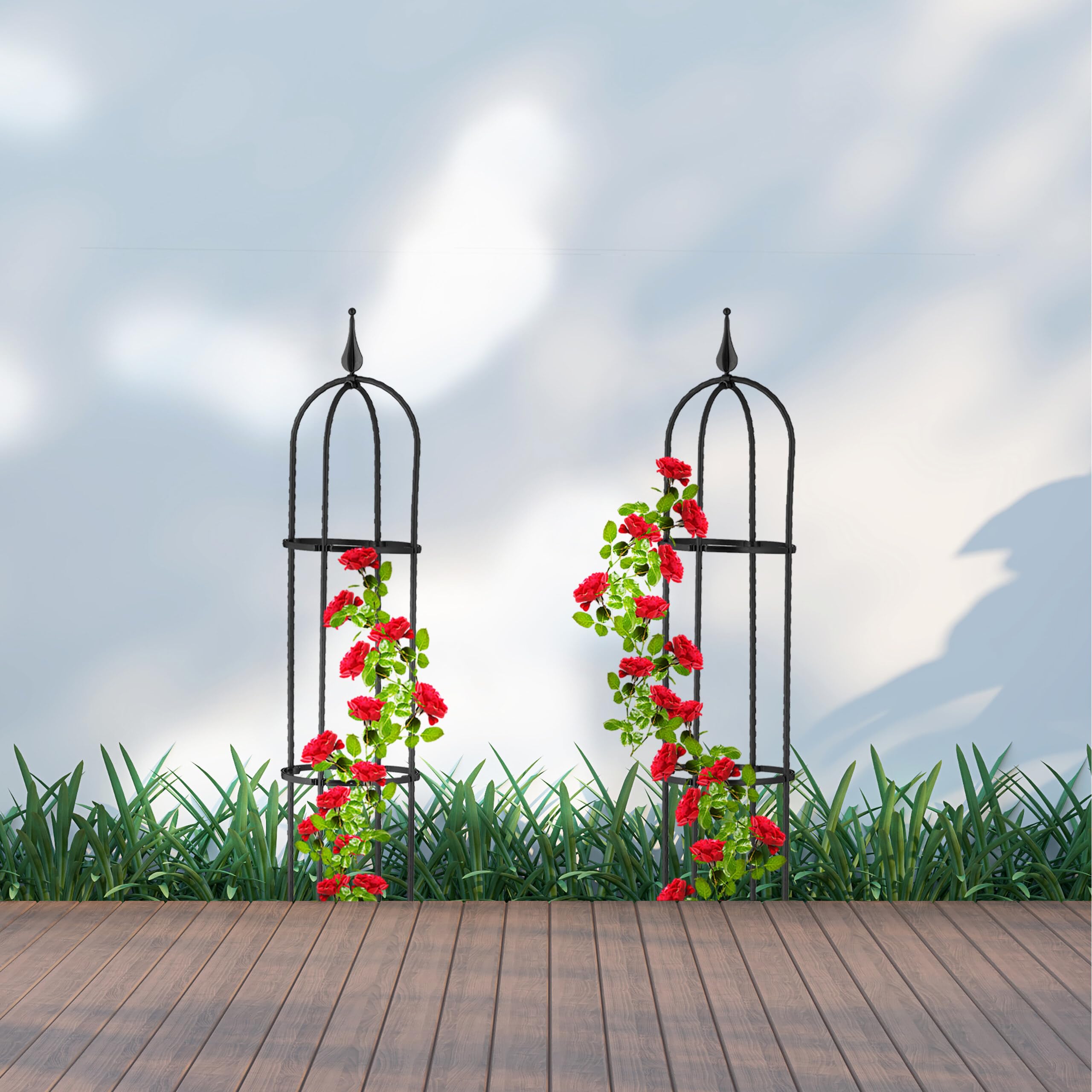 Relaxdays Set da 2 Obelischi per Rampicanti Alti 85 cm, Sostegno per Piante, Rose, Edere, da Giardino, Metallo, Nero