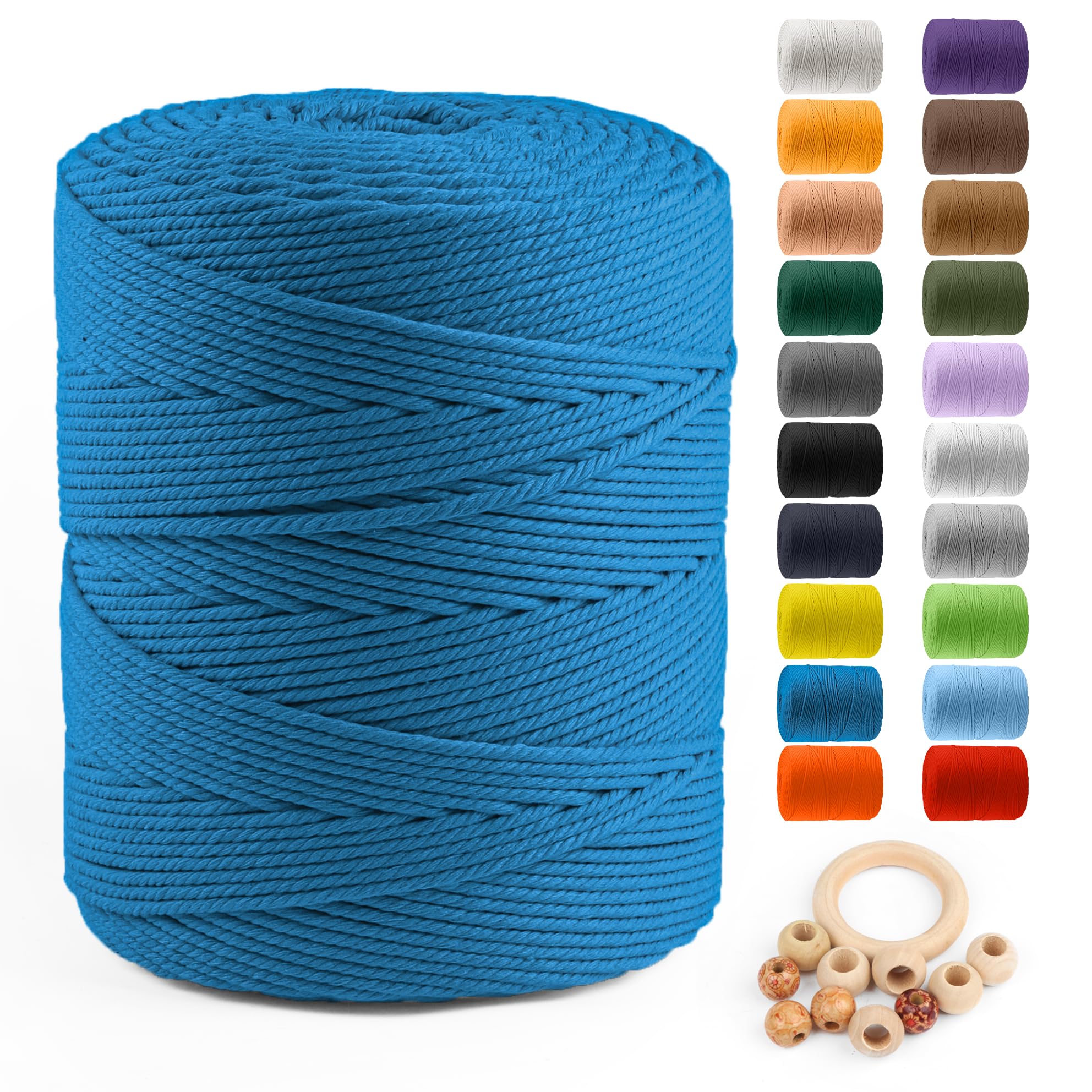 ZUEXT Macrame Cord, Peacock Blue, 4mm x 547yds Cotton String Macrame Yarn