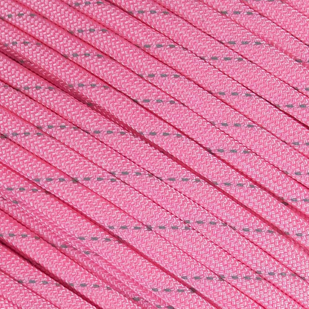Fluorescent Reflective 550 Type III Guyline Tent Rope Camping Survival Cord High-Visibility Paracord- Rot and UV Fade Resistant (Reflective Rose Pink, 50 Feet)