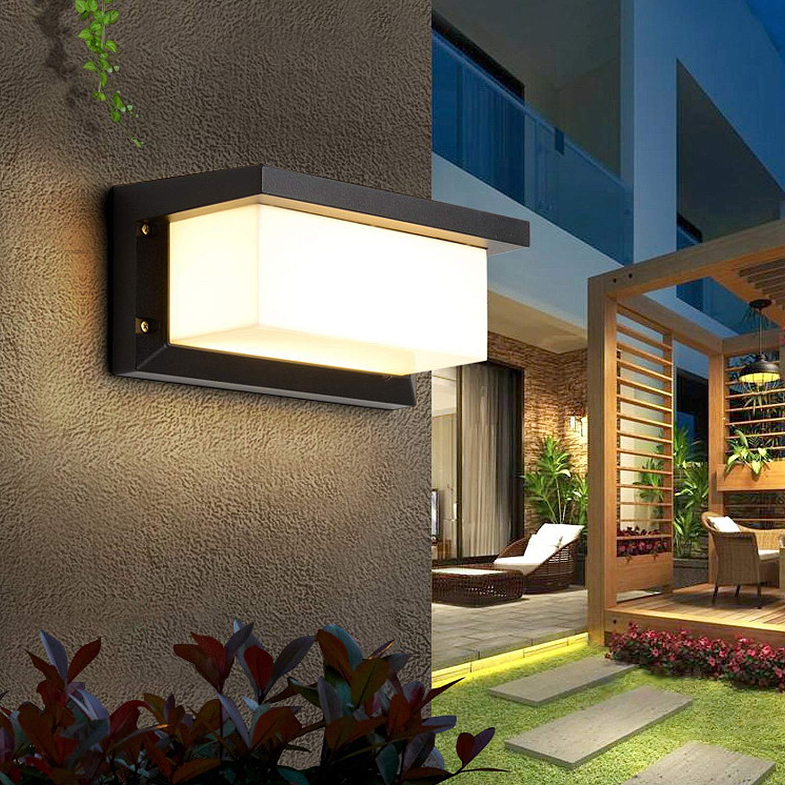 18W LED Wandleuchte Außen mit Bewegungsmelder Modern 3000K Warmweiß Lampe IP65 Wasserdichte Aluminium Außenlampe Aussenleuchte für Garten Veranda Terrasse Garage Badezimmer Wandlicht Deko
