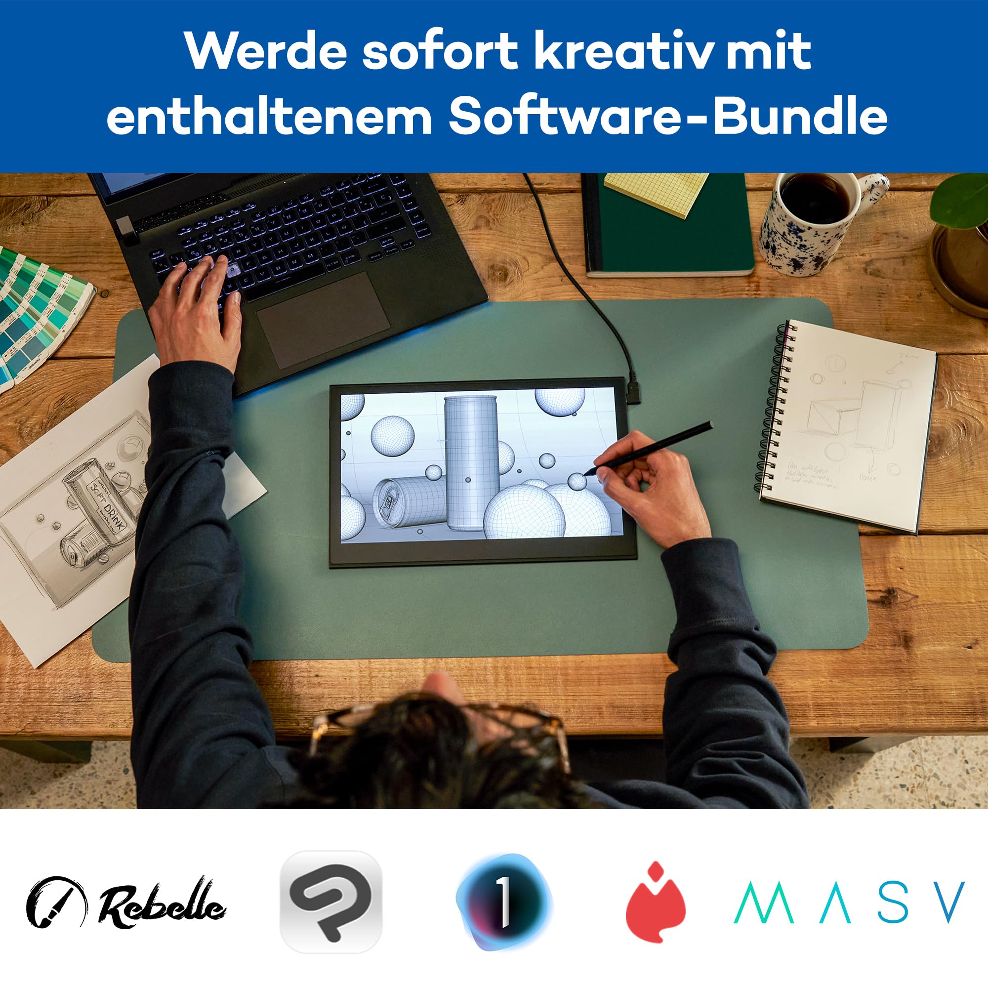 Wacom Movink 13 OLED Pen Display, ultraschlankes 4 mm Grafiktablett mit Display, Pro Pen 3 mit 8192 Druckstufen, 100 % DCI-P3 Farbraum, USB-C Ein-Kabel-Verbindung für Mac, Windows, Android & ChromeOS